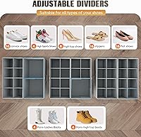 Vista 2 de Budding Joy 2 Pack Shoe Organizer for Closet, Clear Foldable Shoe Storage Containers Adjustable Dividers Fits 16 Pairs,Shoe Storage Bins Baskets