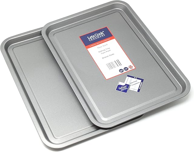 Baking Tray Twin Pack, British Made with Teflon Non Stick by Lets Cook Cookware