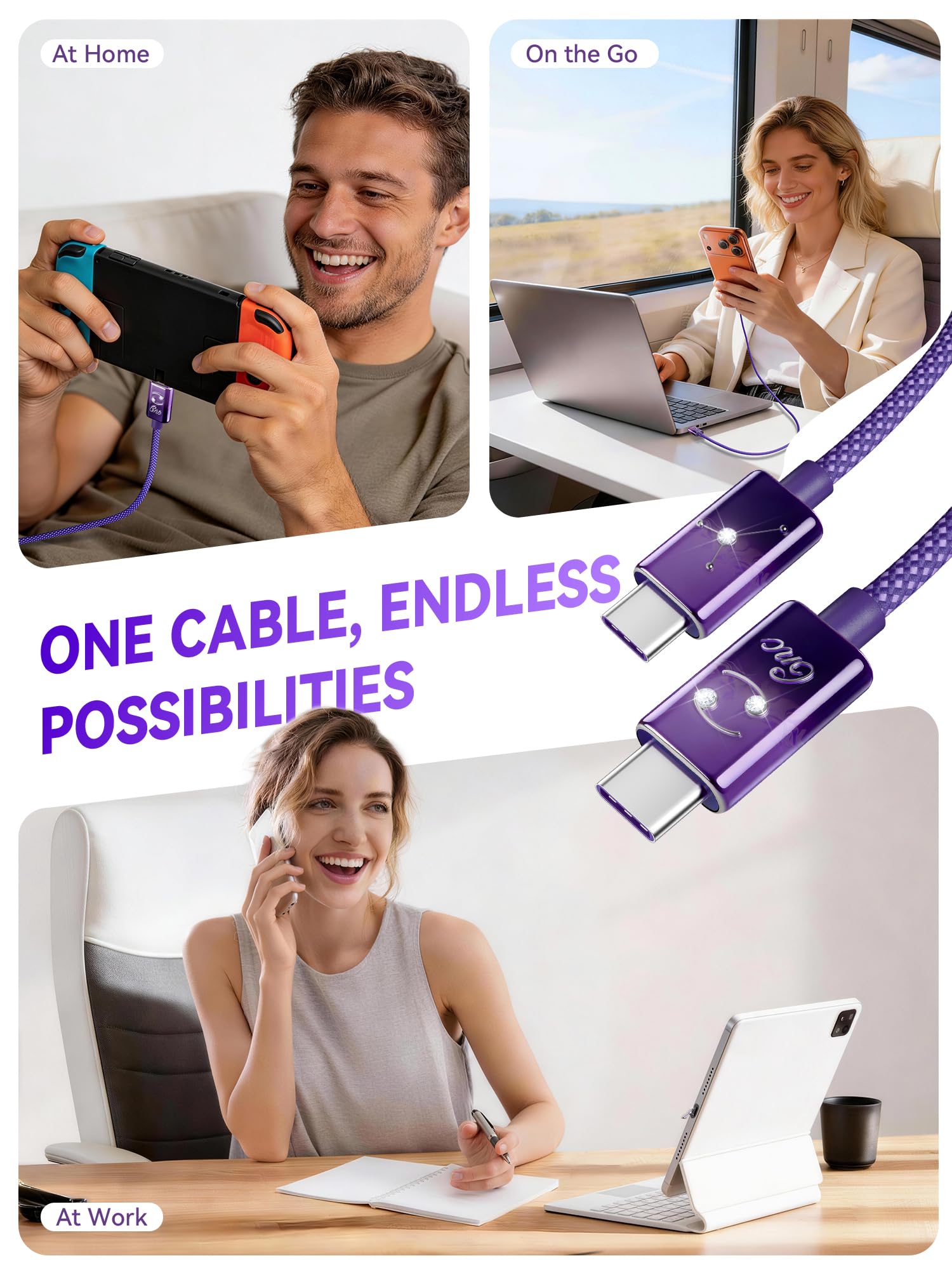 Cancer Zodiac - Cavo di ricarica da USB C a USB C, dipinto a mano, 240 W PD 3.1 Tipo C, cavo intrecciato in nylon a ricarica rapida, regalo astrologico per lei, 1 m