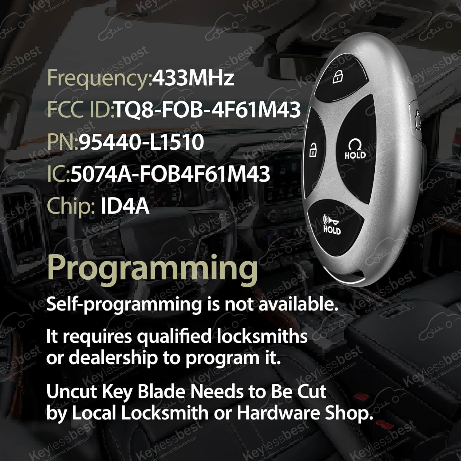 Replacement for 2024 2025 2026 Hyundai Sonata Key Fob Remote Control TQ8-FOB-4F61M43 5 Buttons 433MHz