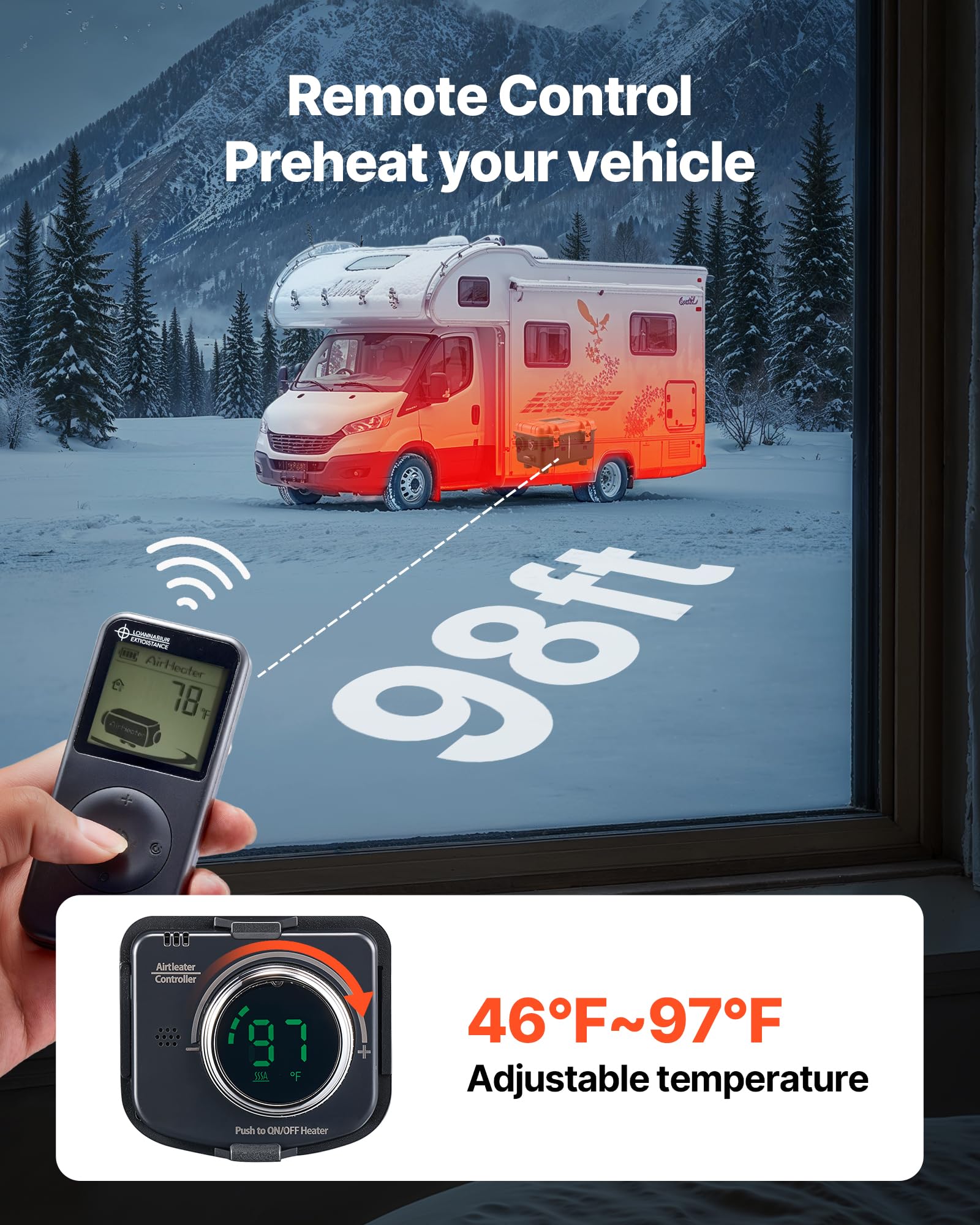 VEVOR Calentador Diésel 8 kW, Todo en Uno, Portátil, con Control Remoto y Pantalla LCD, Calentamiento Rápido y Bajo Nivel de Ruido, para Camiones, Furgonetas, Autocaravanas, Caravanas y Garajes