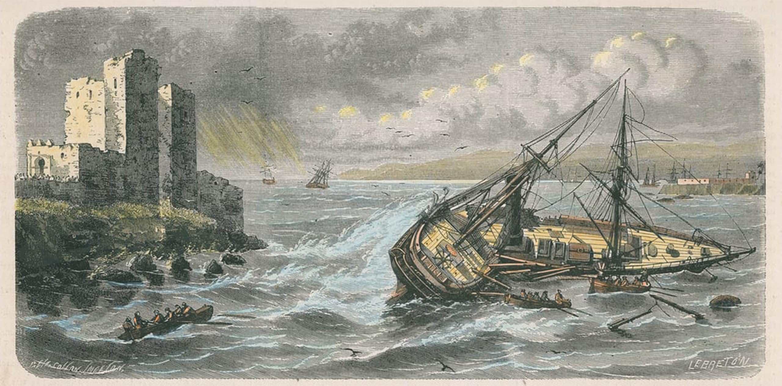 ARTXLXXBN Famous Painting Canvas Artwork Graffiti Print Sinking of the jourdain At Beirut in After a Photograph by Louis Le Breton Portrait Canvas Image for Home Decor 60x90cm