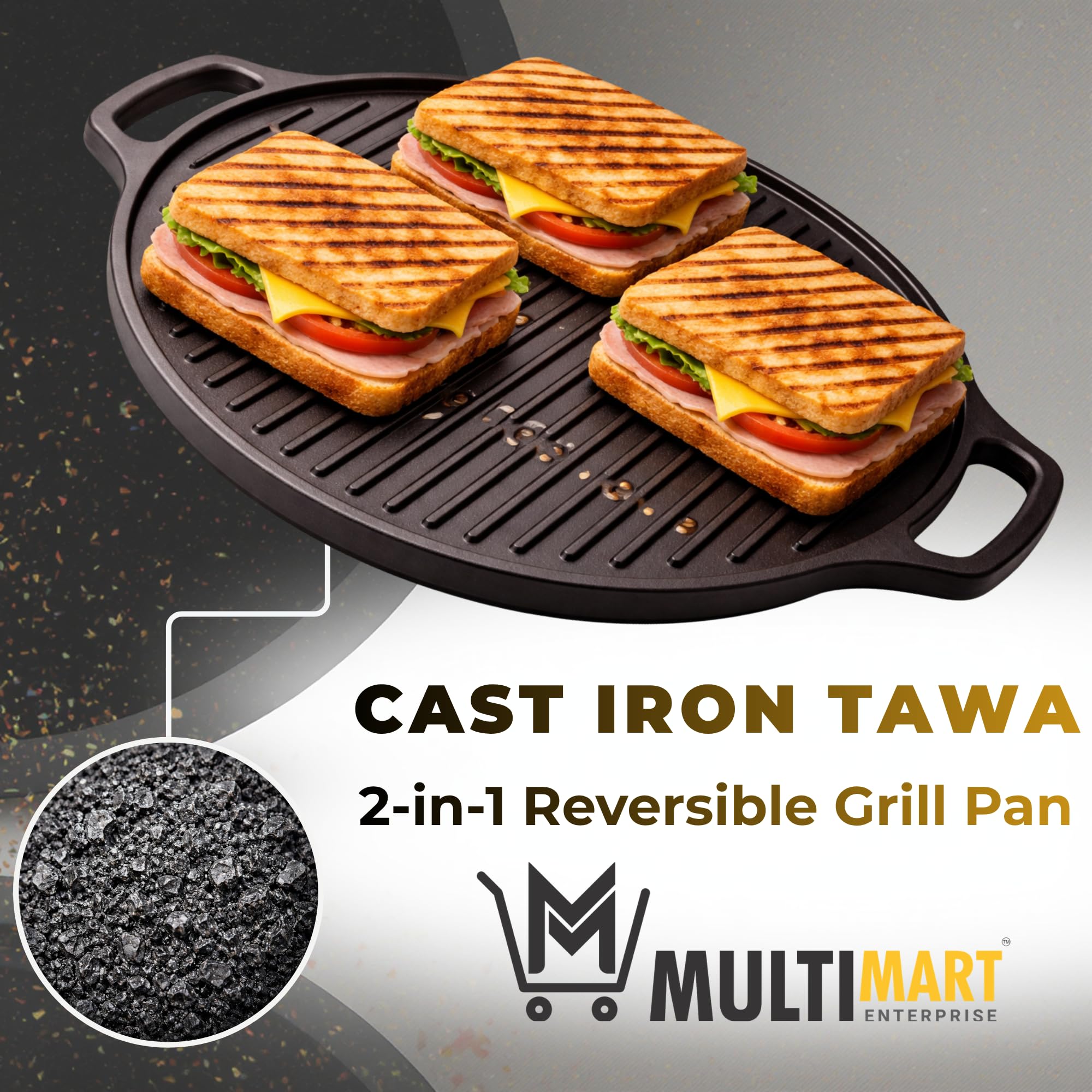Cast Iron Dosa Tawa | 2-in-1 Reversible Grill Pan | Pre-Seasoned Heavy Iron Tawa for Roti, Paratha, Paneer | Double Sided Cookware (30 cm) — Amazon image 4