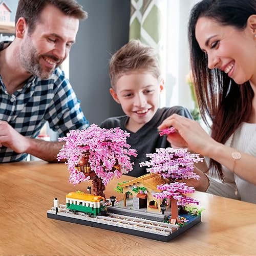 Miniatura 6 de Juego de construcción de árbol de cerezo japonés, mini micro bloques para adultos, flores, casa, bonsái, árbol, kit de construcción, ideas de