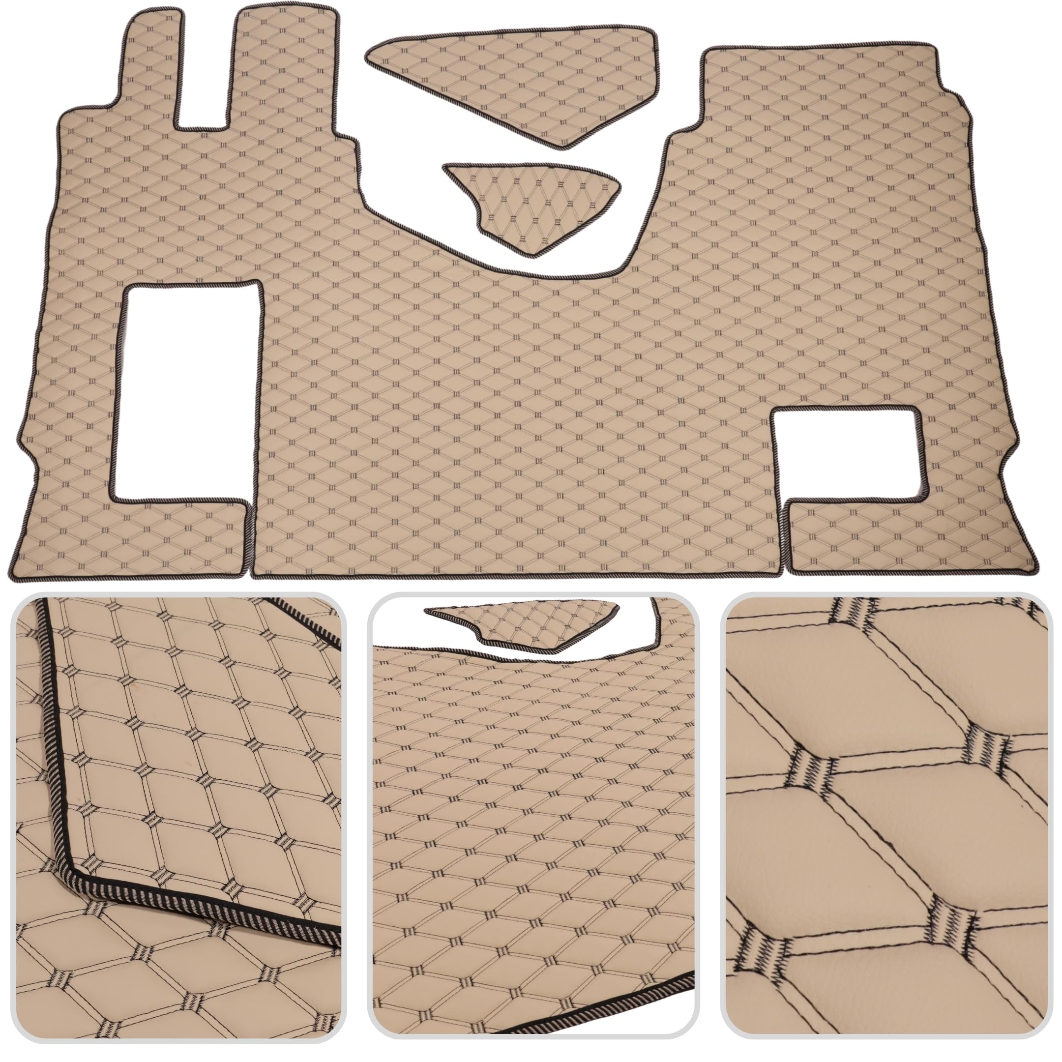 Alfombrillas para camión/Tapetes compatibles con Mercedes Actros MP4, MP5, Asiento del copiloto no suspendido (Plegable) - Elegante Acolchado y Costuras Dobles