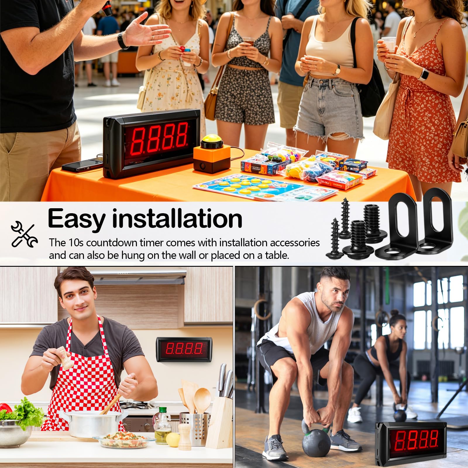 10 Sekunden Spiel Timer, LED Countdown Timer Herausforderung Spiel Maschine mit Fernbedienung Sekunden Zeitschaltuhr Buzzer mit Stoppuhr AC 100-240V für Einkaufszentrum Geschäft Supermarkt