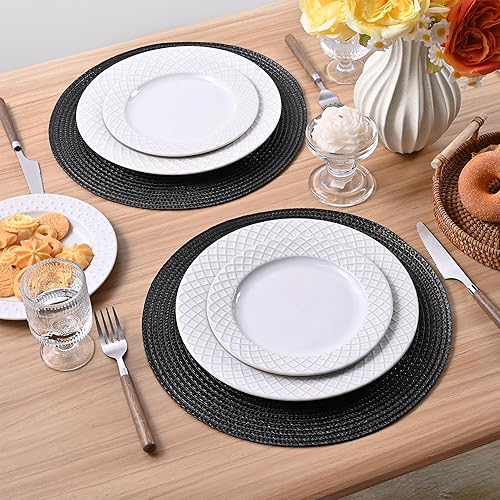 Miniatura 6 de Feuille Juego de 4 manteles individuales redondos trenzados para mesa de comedor, tejidos, lavables, antideslizantes, 13.5 pulgadas (negro, 4 piezas)
