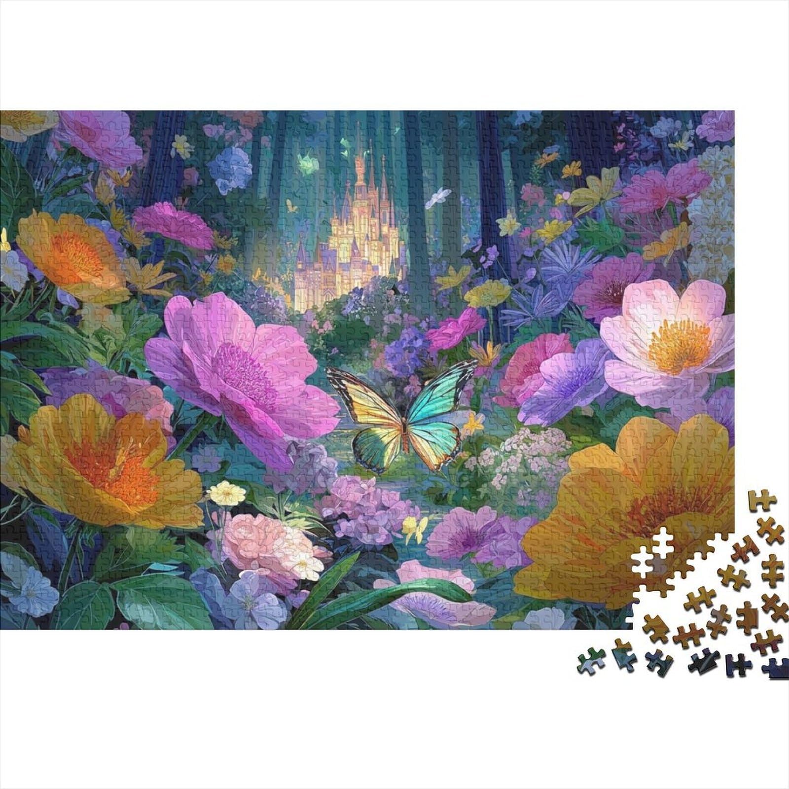 Enchanted Forest Flower Field 1000 Piece Jigsaw Puzzle Paper for Adults Fairy Tale Atmosphere Stress Relief Home Decor 52x38cm/1000pcs