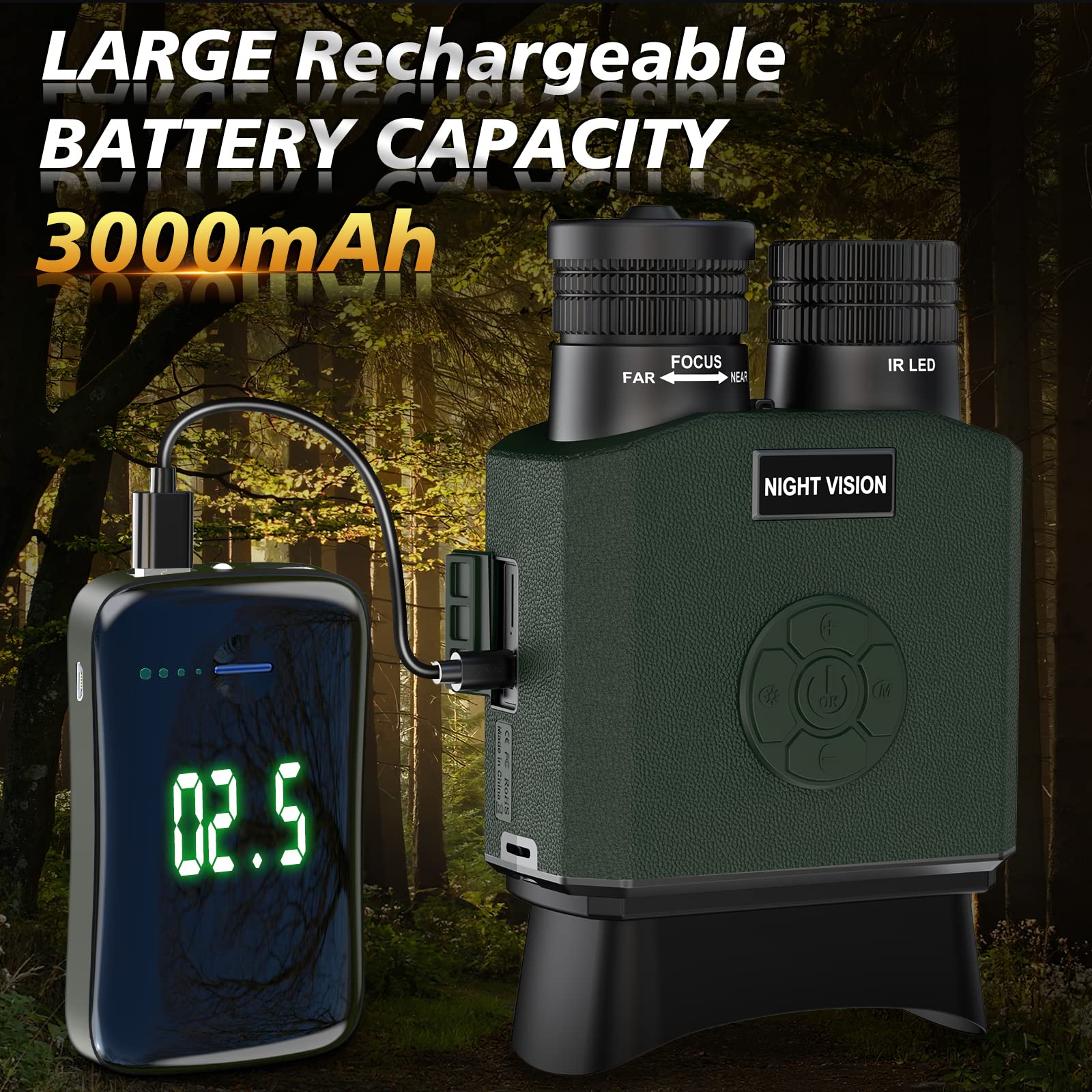 Binocolo Visione Notturna, Relassy 1080P HD Visore Notturno Digitale Infrarossi,Ricaricabile 3000mAh, 9-Livello Infrarossi, Zoom Digitale 6X, 3,5" TFT LCD Per Caccia, Birdwatching, Campeggio
