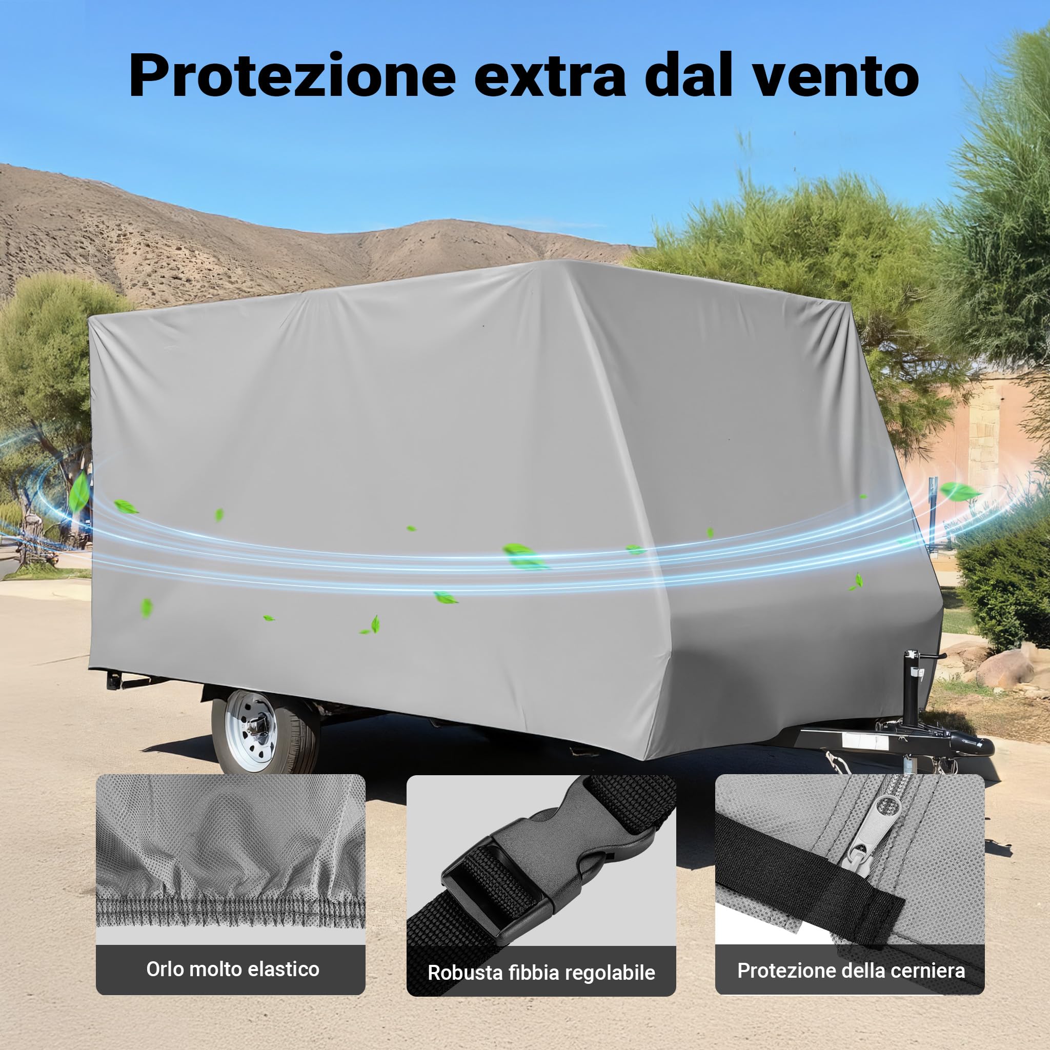 Wiltec Telo di protezione per roulotte Taglia L 580x225x220 cm Copertura per roulotte Telo copri caravan