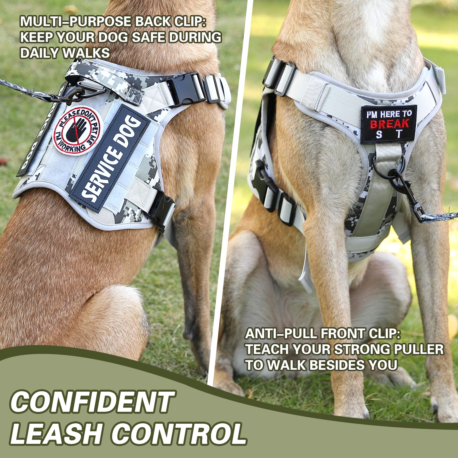 Belababy Tactical Anti Pull Dog Harness Small Medium Large, Adjustable Front Clip Service Dog Vest with Handle - Image 3