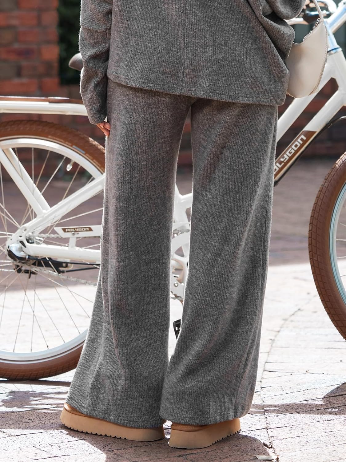 CUPSHE Knit Pants for Women Casual Wide Leg Drawstring Long Pants with Pockets High Waist Lounge Trousers Vacation Outfits - Image 3