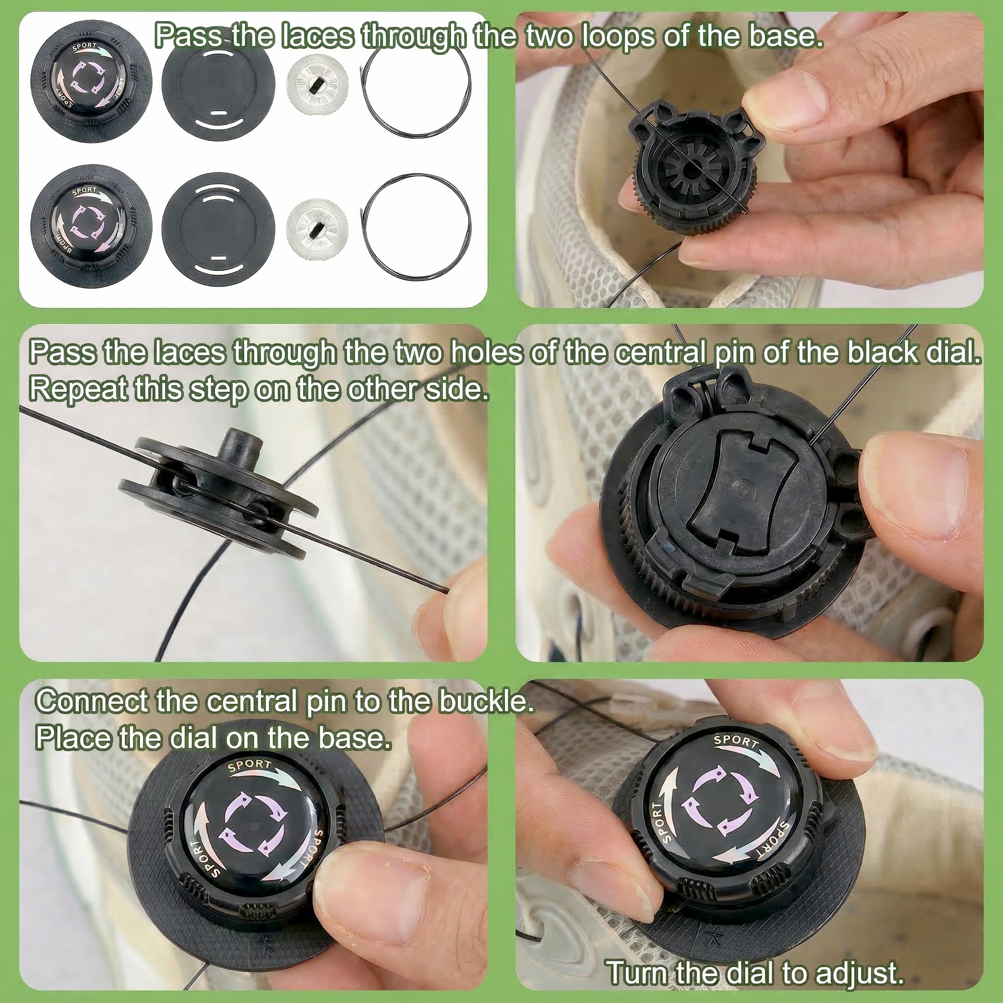 Lote de 6 Cordones Automáticos con Cierre Rotativo, Cordones sin Nudos con Hilo Metálico, Color Negro, Ajuste Rápido Para Niños y Adultos, Zapatos Deportivos y de Trabajo — view 5