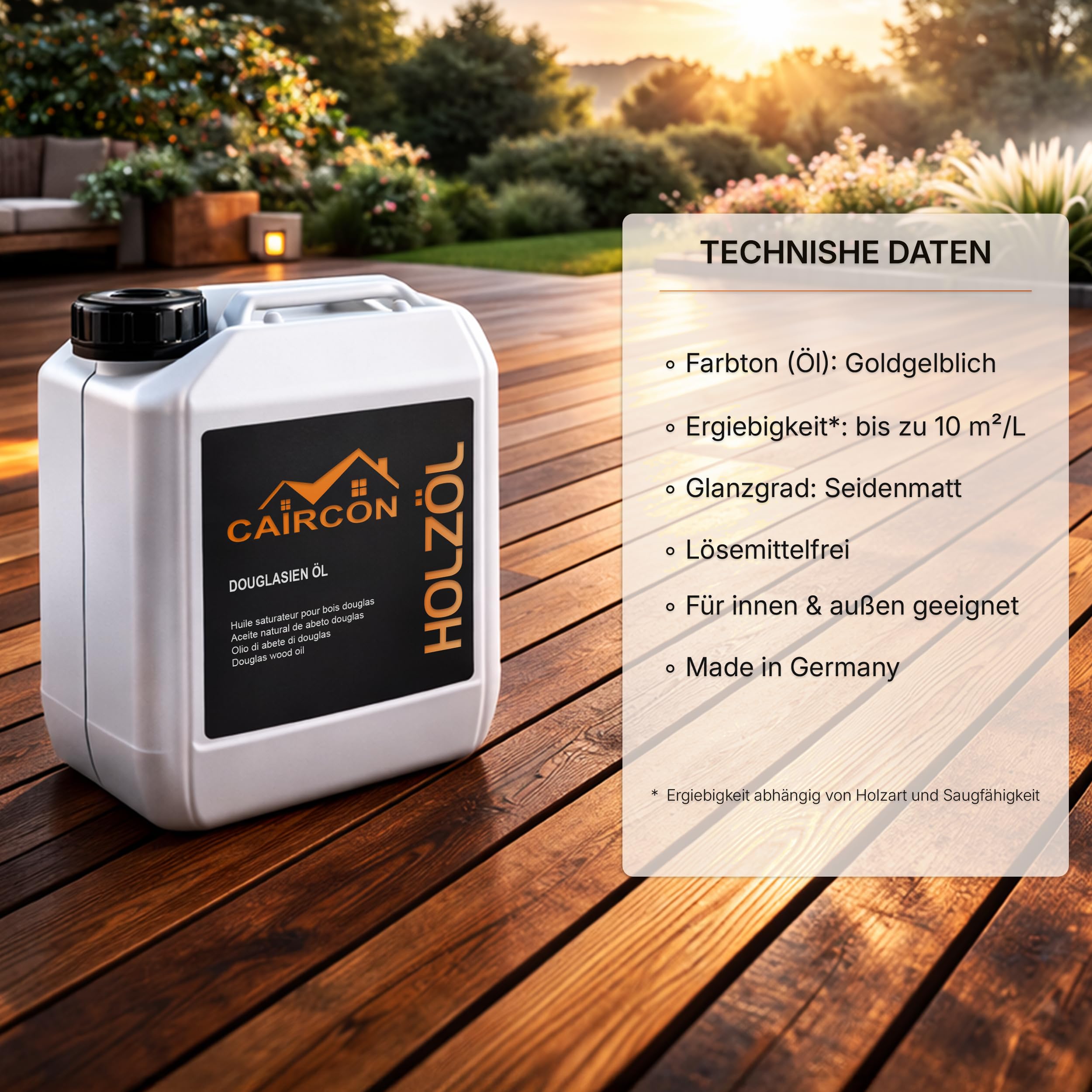 CAIRCON Douglasien Öl Terrassenöl Gartenholzöl Holzöl Pflege-öl Lärchenöl - 5L
