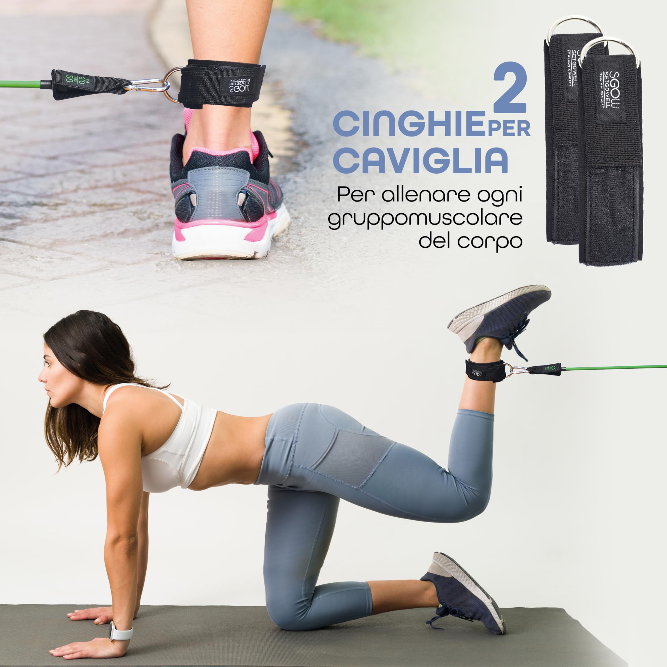 SETGOWELL - Set Elastici Fitness Di Resistenza Con 5 Diverse Bande Elastiche, Elastici Fitness Uomo e Donna In Lattice Naturale, Home Gym Elastici Palestra Premium, Inclusa Corda Per Saltare