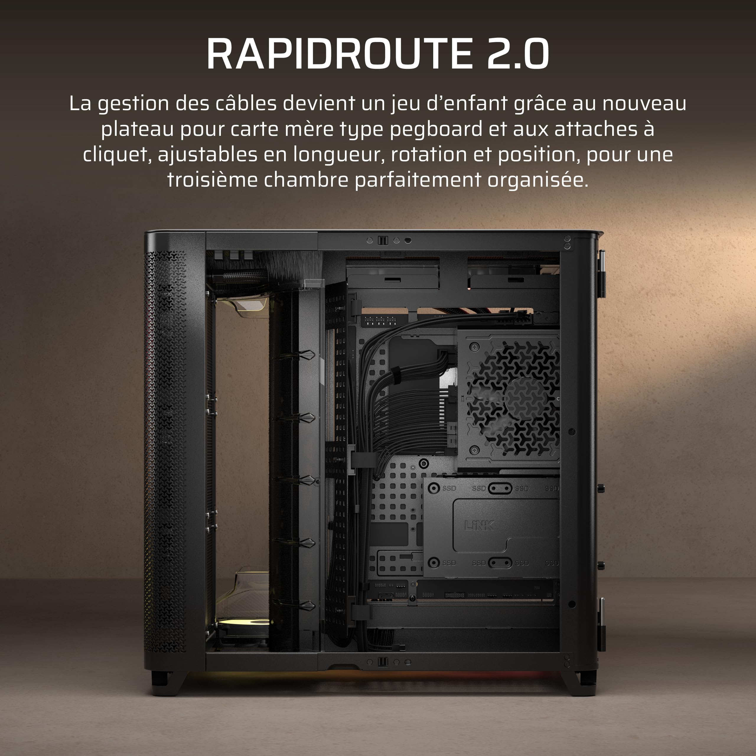 CORSAIR AIR 5400 RS-R ARGB Boîtier PC Triple Chambre Moyen-Tour – Noir | 3x Ventilateurs RS-R ARGB Inclus, Panoramique, Chambre Isolée pour AIO 360mm, Compatible Mères À Connexion Inversée