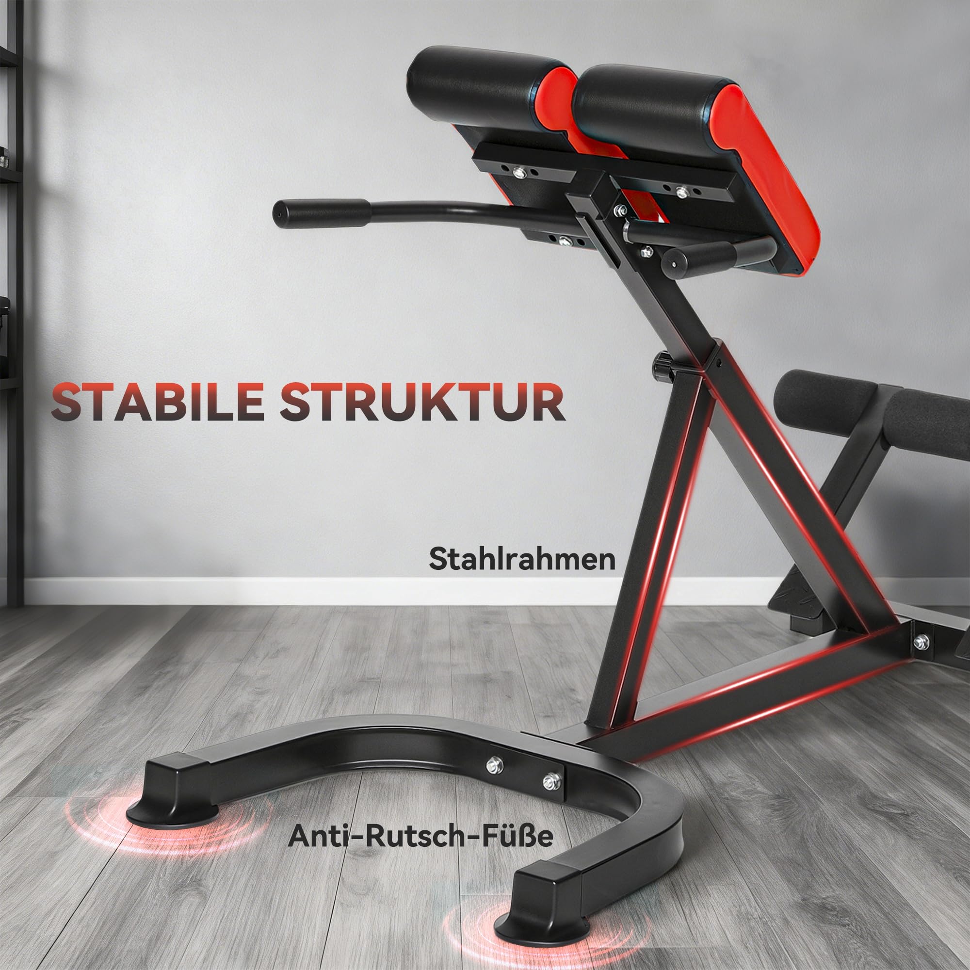 SPORTNOW Hyperextension Rückentrainer Höhenverstellbar mit Beinfixierung | Haltegriffen, Römische Bank, Multifunktionales Workout Bench bis 120 kg, Rückenstrecker für Zuhause, Fitness