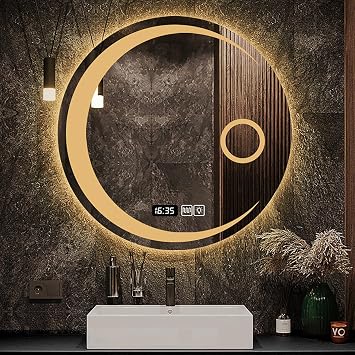 LED Bathroom Mirror, Round Wall Mounted Vanity Mirror with Touch Sensor/Anti-Fog/Dimmable & 3 Colors Round-C 70cm