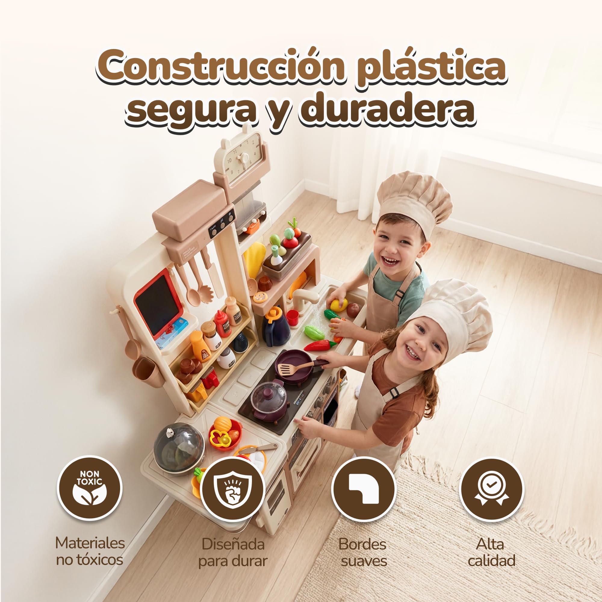 Cocina Infantil Grande con luz y Sonido – Juguete con Funciones Reales y Accesorios – Grifo, Vapor, Cocina de Huevos, Pizarra – para niños a Partir de 3 años