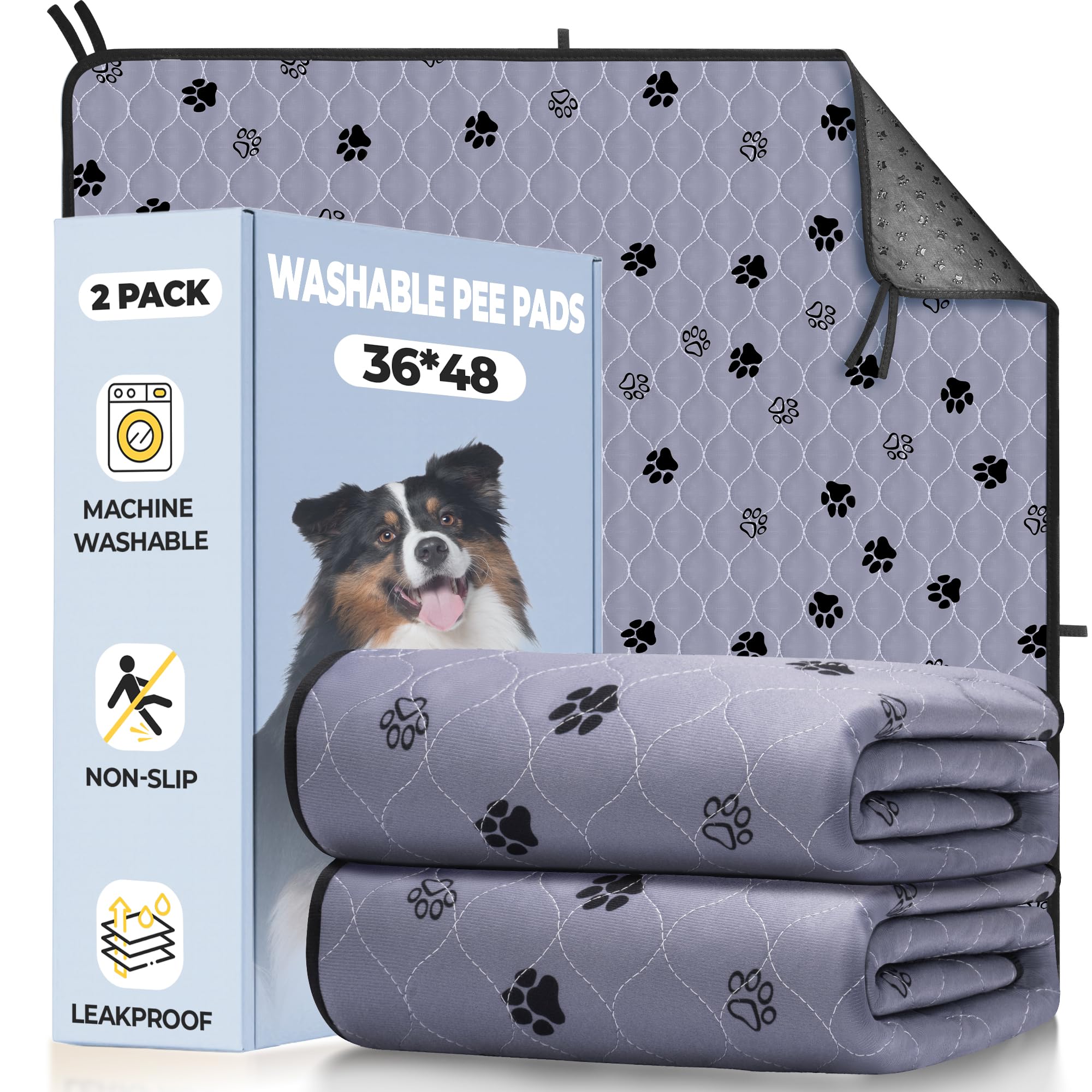 Photo 1 of Fostanfly Washable Pee Pads for Dogs, Ultra-Absorbent, 36"x48"-2 Pack, Gray