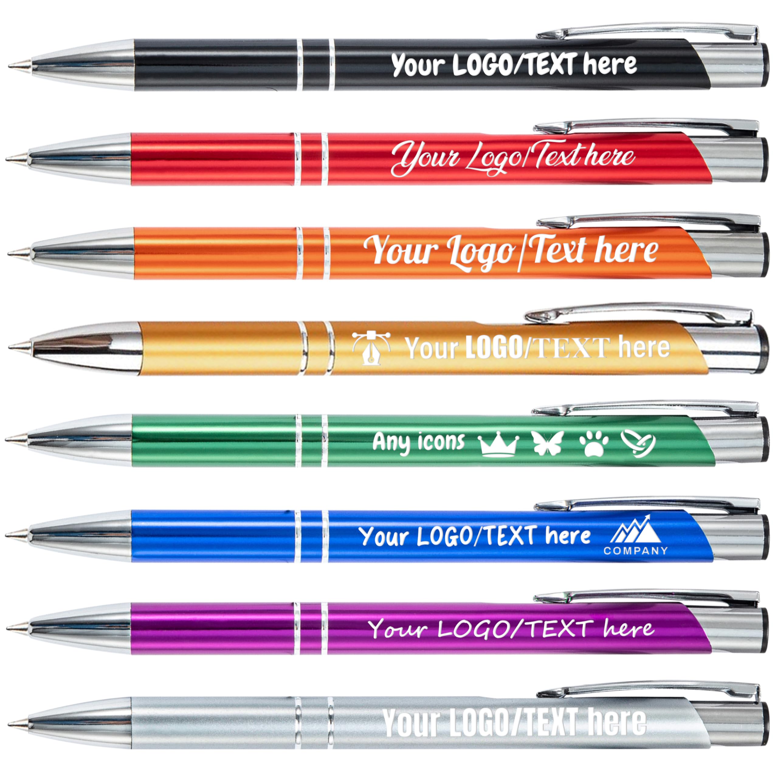 Merch Imprint Personalised Pens Customised LOGO and TEXT Engraving Metal Ballpoint Pens Bulk Order Wholesale Pens - Ideal for Business, Schools, and Event Giveaways, Quantity From 10 to 500