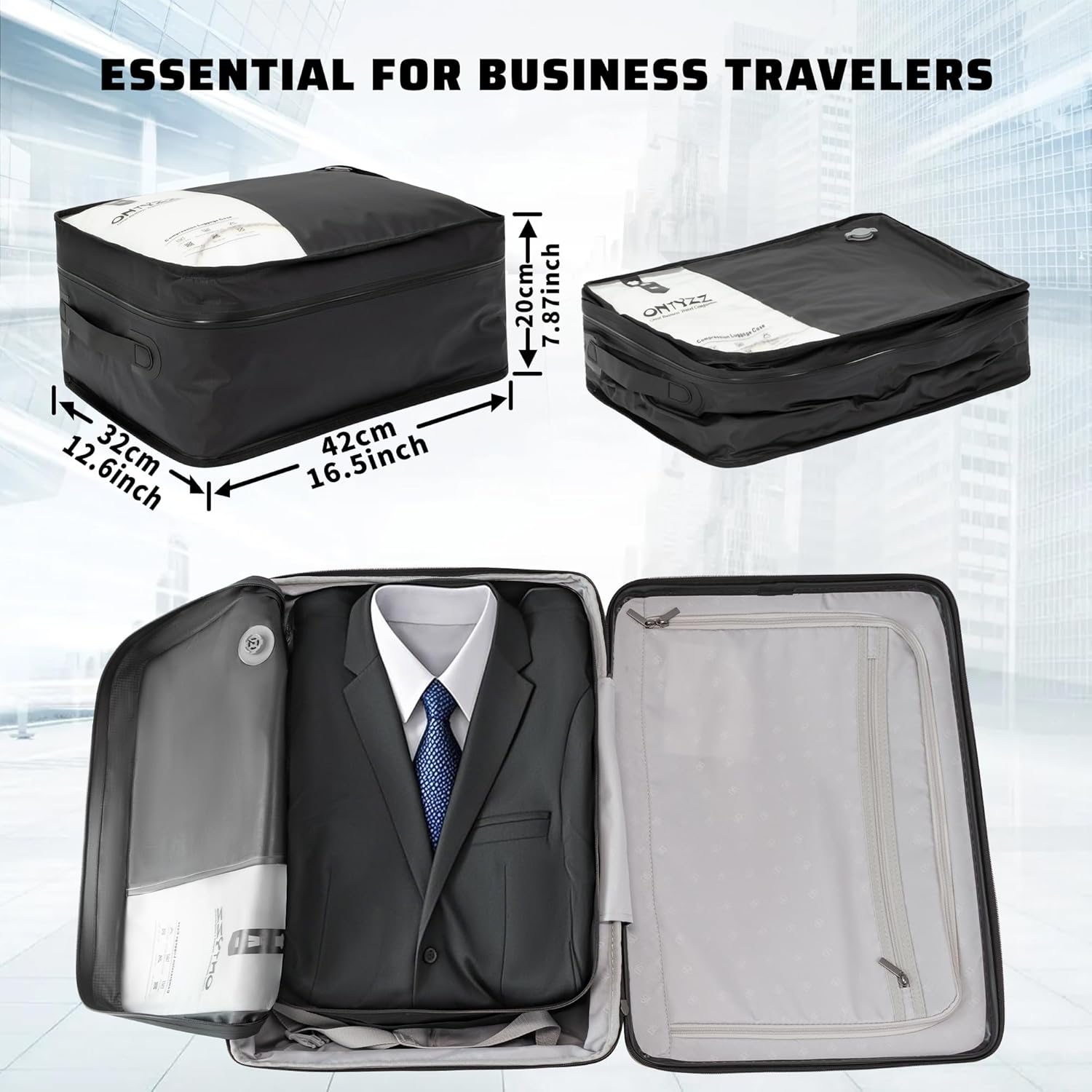 ONTYZZ Travel Vacuum Compression Bags 12 inch Space Saver Bags Vacuum Travel Case with IP67 Waterproof Zipper for Socks, Underwear, Two Bag Black