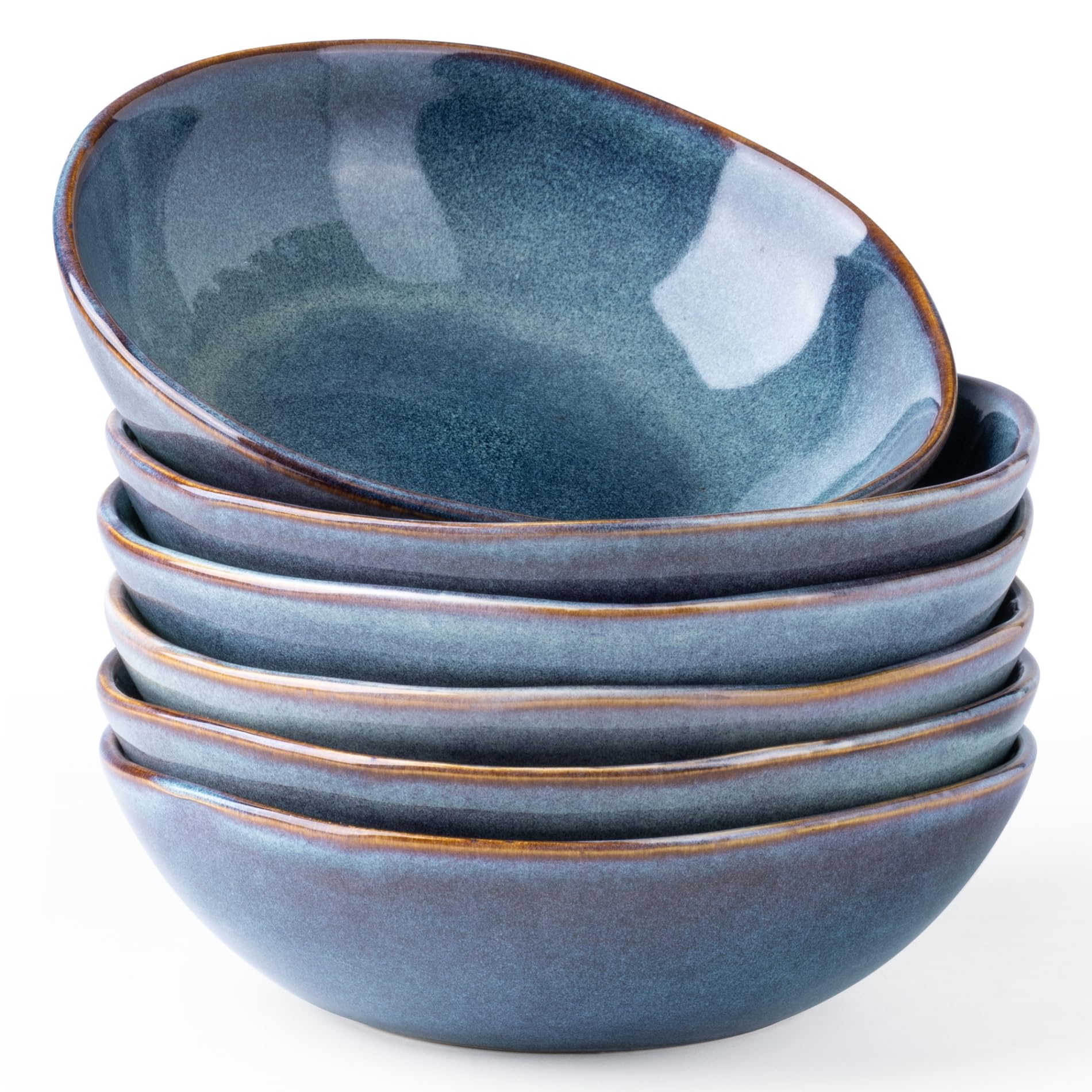 AmorArc Ceramic Cereal Bowls Set of 6, 24 oz Handmade Stoneware Bowls for Cereal Soup Salad Bread, Stylish Kitchen Bowls for Meal, Dishwasher & Microwave Safe-Ceylon Blue