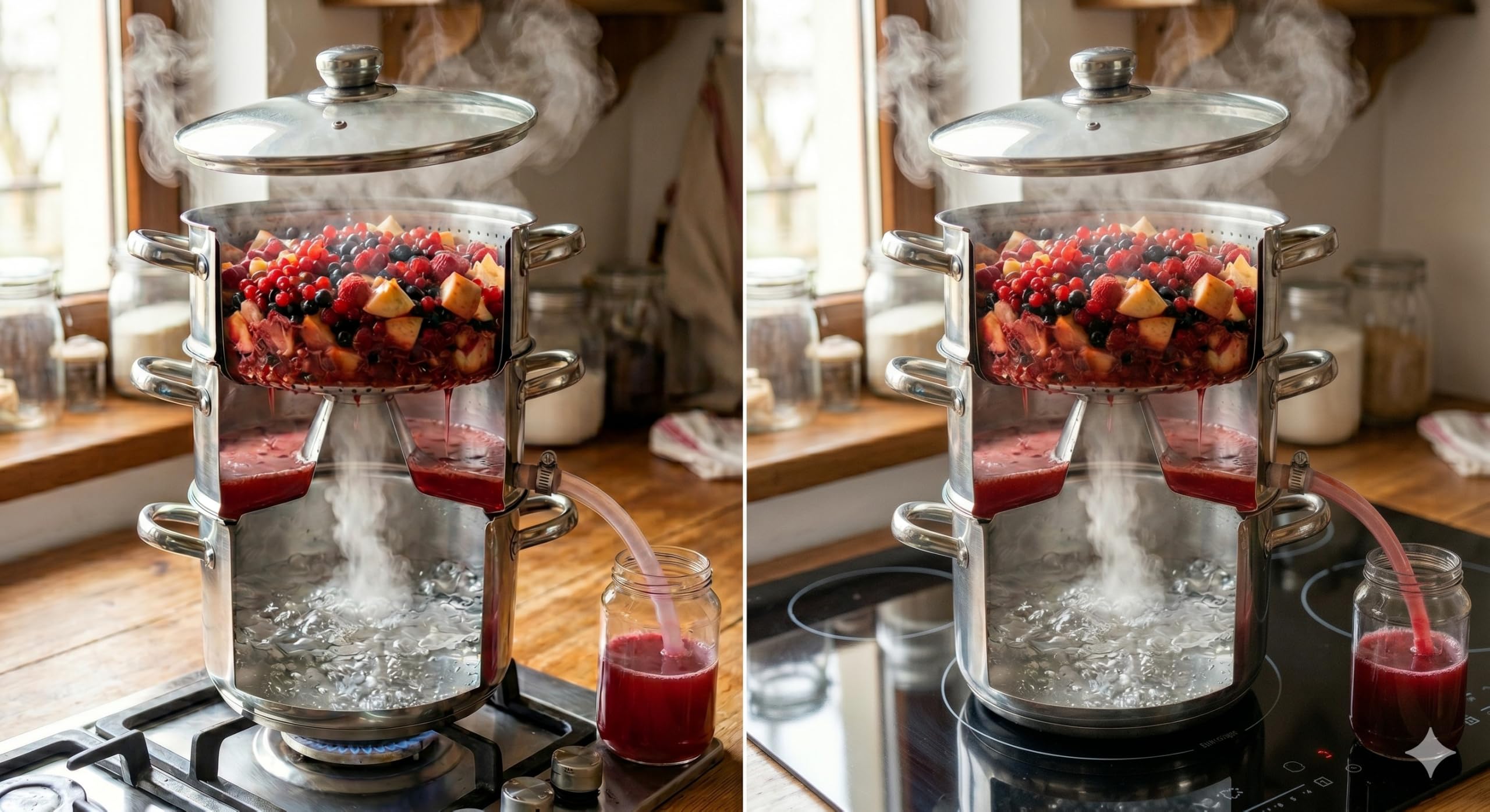 GARDIVO Dampfentsafter 8L & 5L Edelstahl, Fruchtentsafter, Saftmaschine für Obst und Gemüse, Spülmaschinengeeignet, alle Herdarten auch Induktionsgeeignet silber
