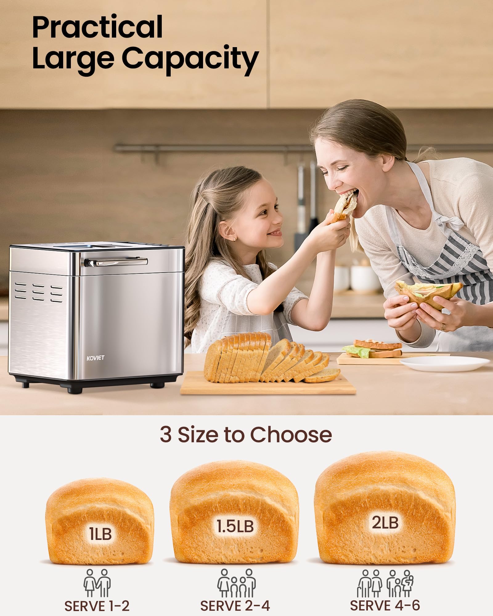 Máquina para hacer pan 25 en 1 con dispensador doble automático, panificadora de acero inoxidable de 2 libras con ajustes sin gluten, masa, mermelada, yogur, etc., color plateado 6