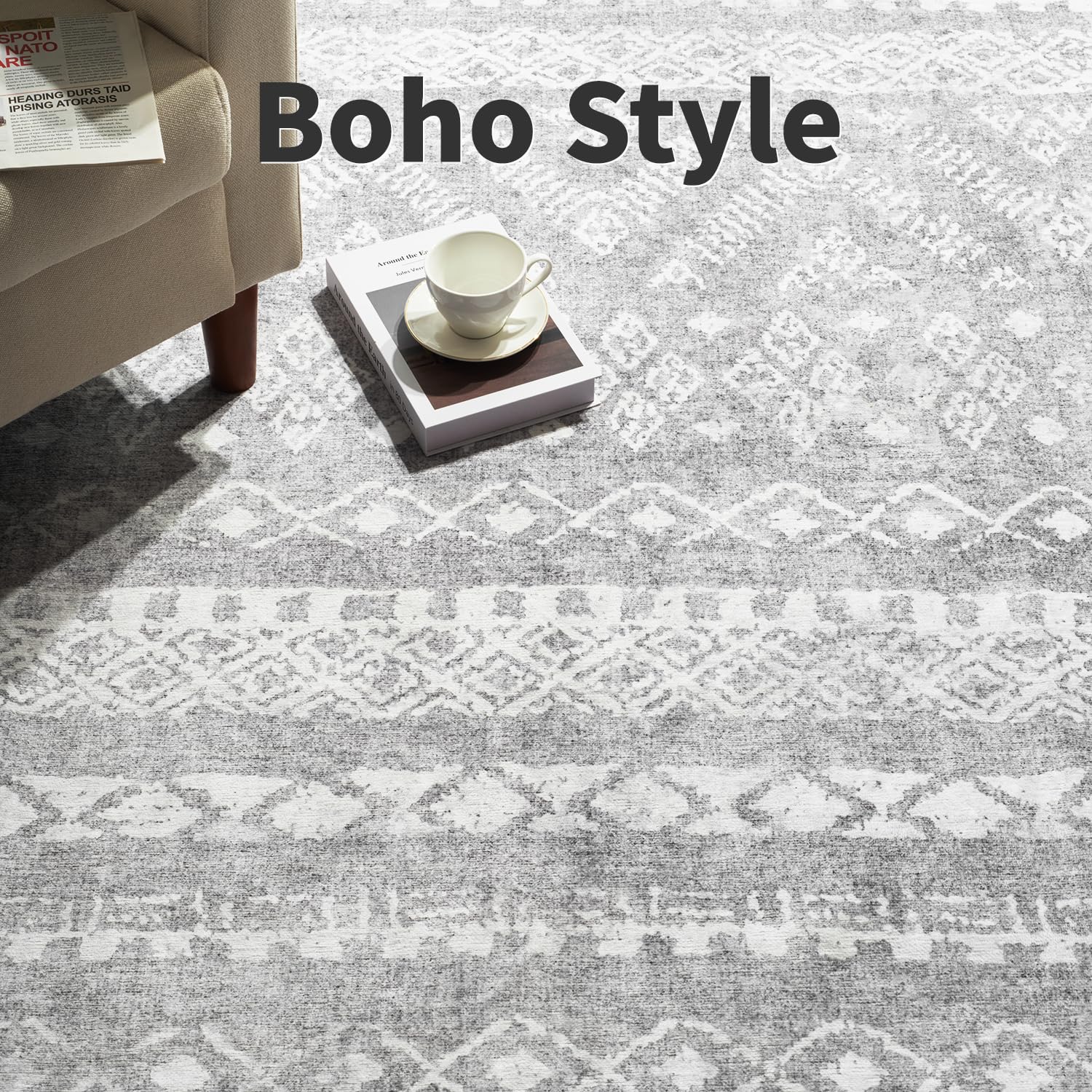 UERMEI 8x10 Area Rug Living Room Rugs - Washable Neutral Modern Abstract Soft Thin Large Rug Indoor