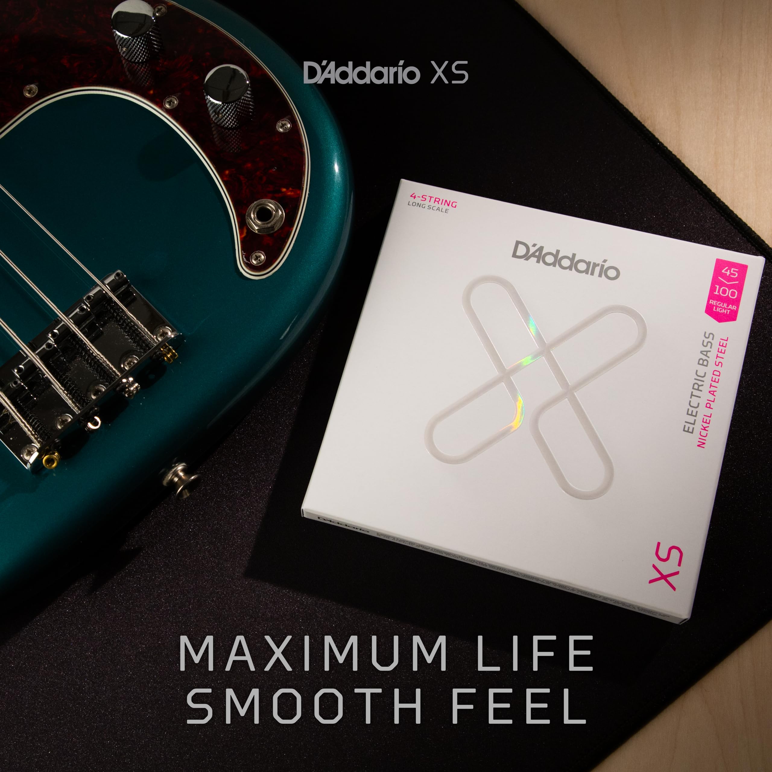 D'Addario Cuerdas para bajo, XS recubierto eléctrico, XSB45130, luz regular 45-130, juego de 5 cuerdas, paquete de 1