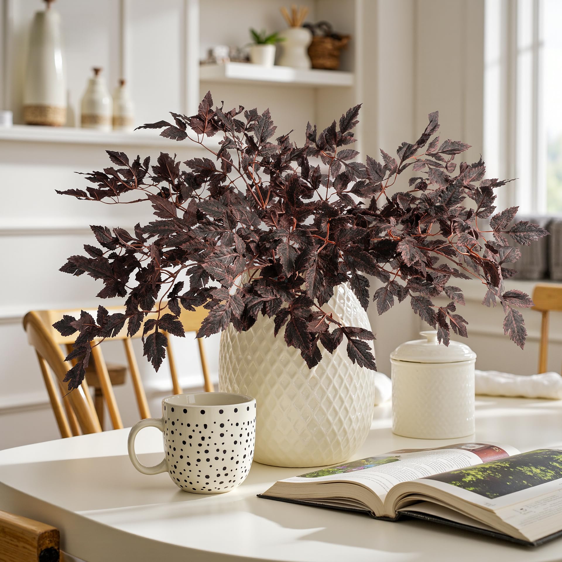 Feuilles de ramosa artificielles violettes prune, lot de 8 tiges 60 cm pour centre de table