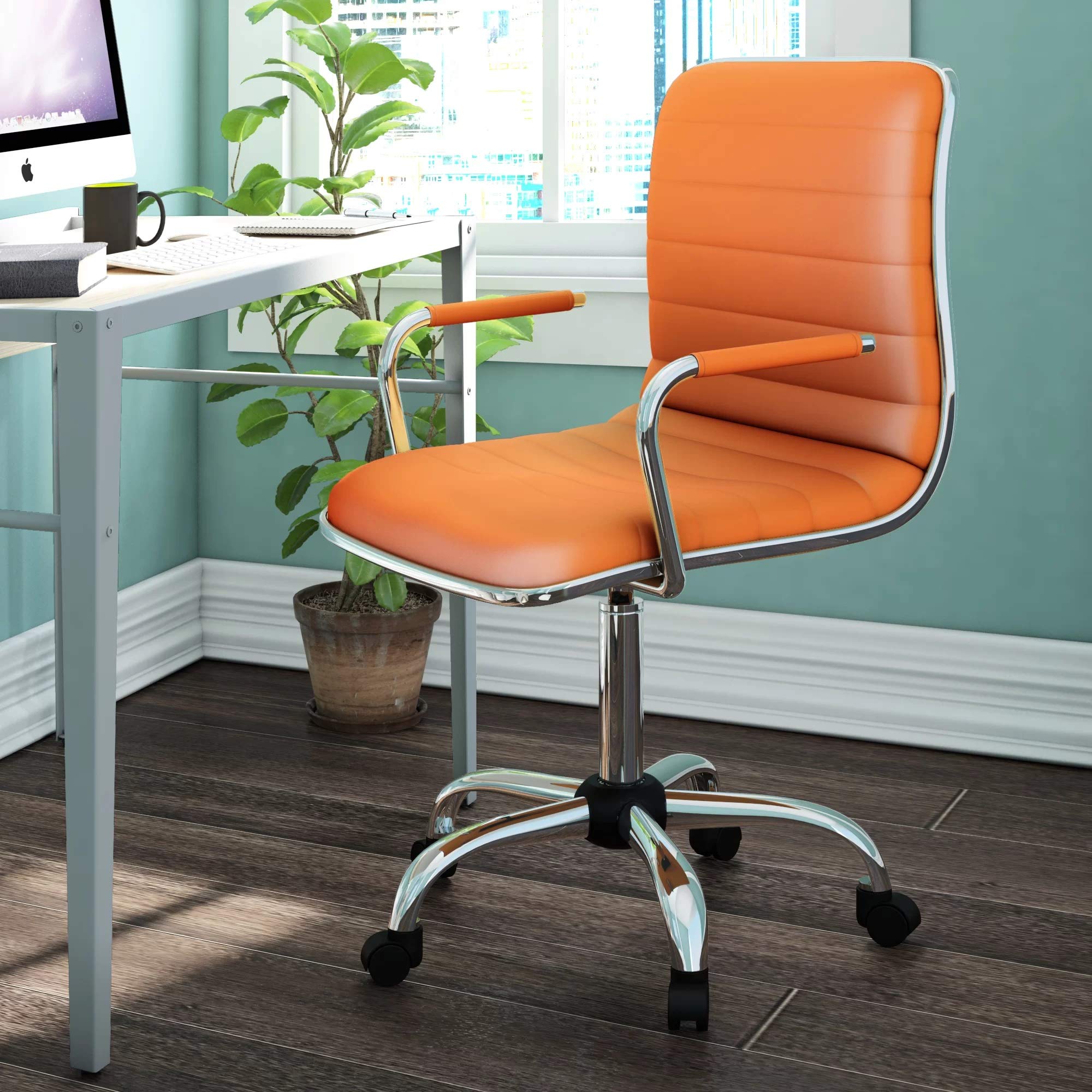 Finch Fox Height-Adjustable Faux-Leather Arm Conference Computer Office Desk Chair in Orange Color