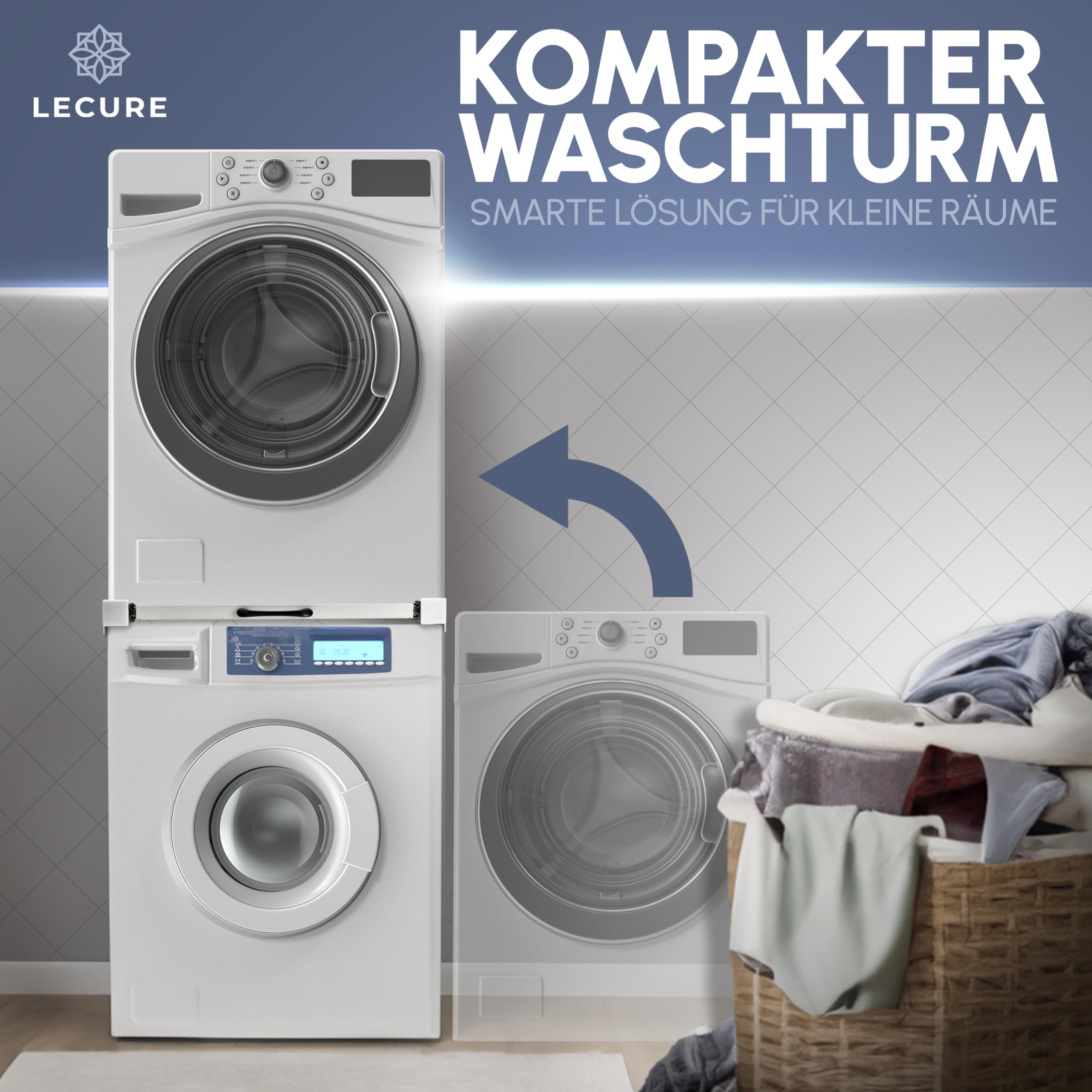 Waschmaschinen-Verbindungsrahmen [60x60cm] - Universal einsetzbarer Zwischenbaurahmen zur Verbindung von Waschmaschine und Trockner - Inkl. Ausziehplatte