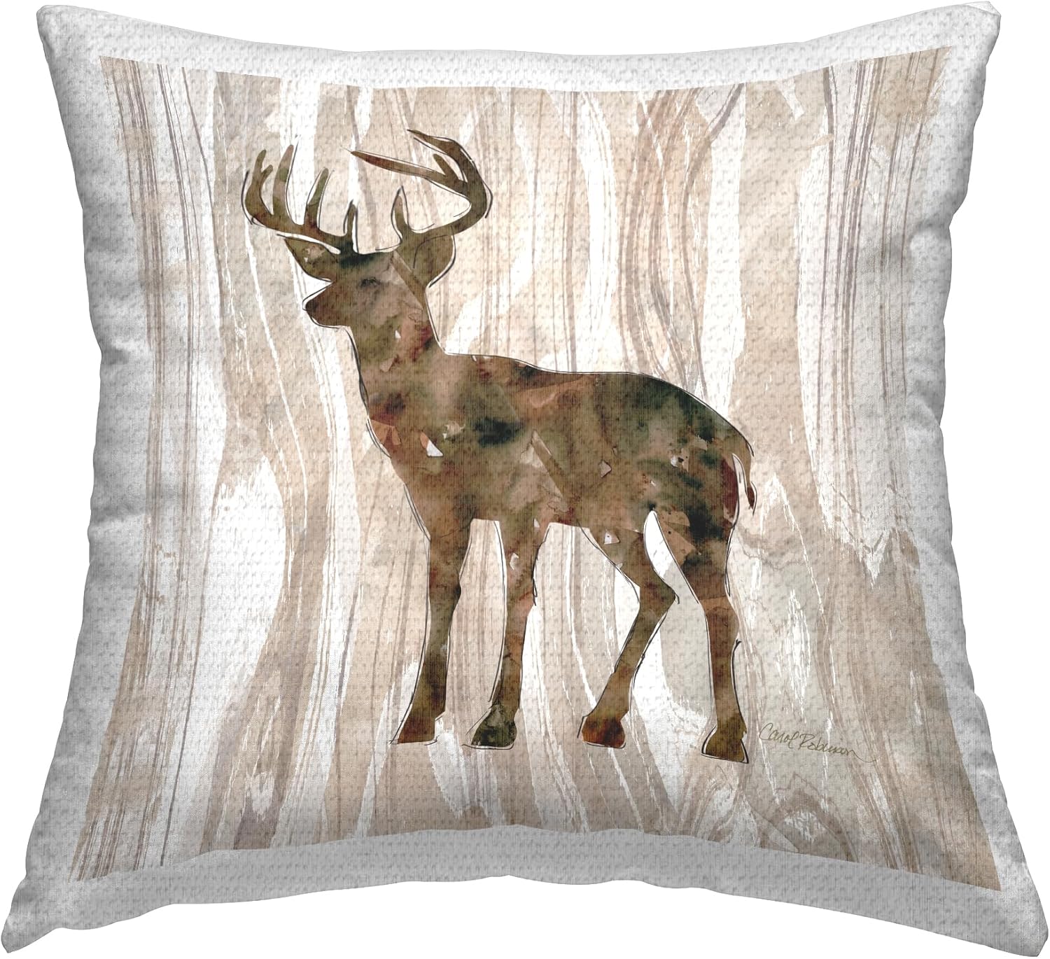 Stupell Industries Wilderness Buck Watercolor Silhouette Rustic Grain Pattern Outdoor Printed Pillow, 18 x 18, Brown