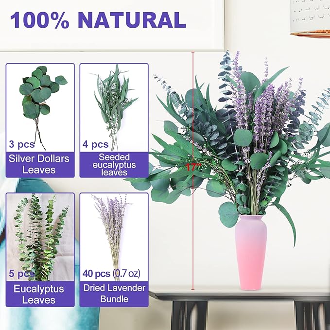 52 Piezas Mezcla de Eucalipto y Lavanda Secos para Ducha 17'' Decoración miniatura 2