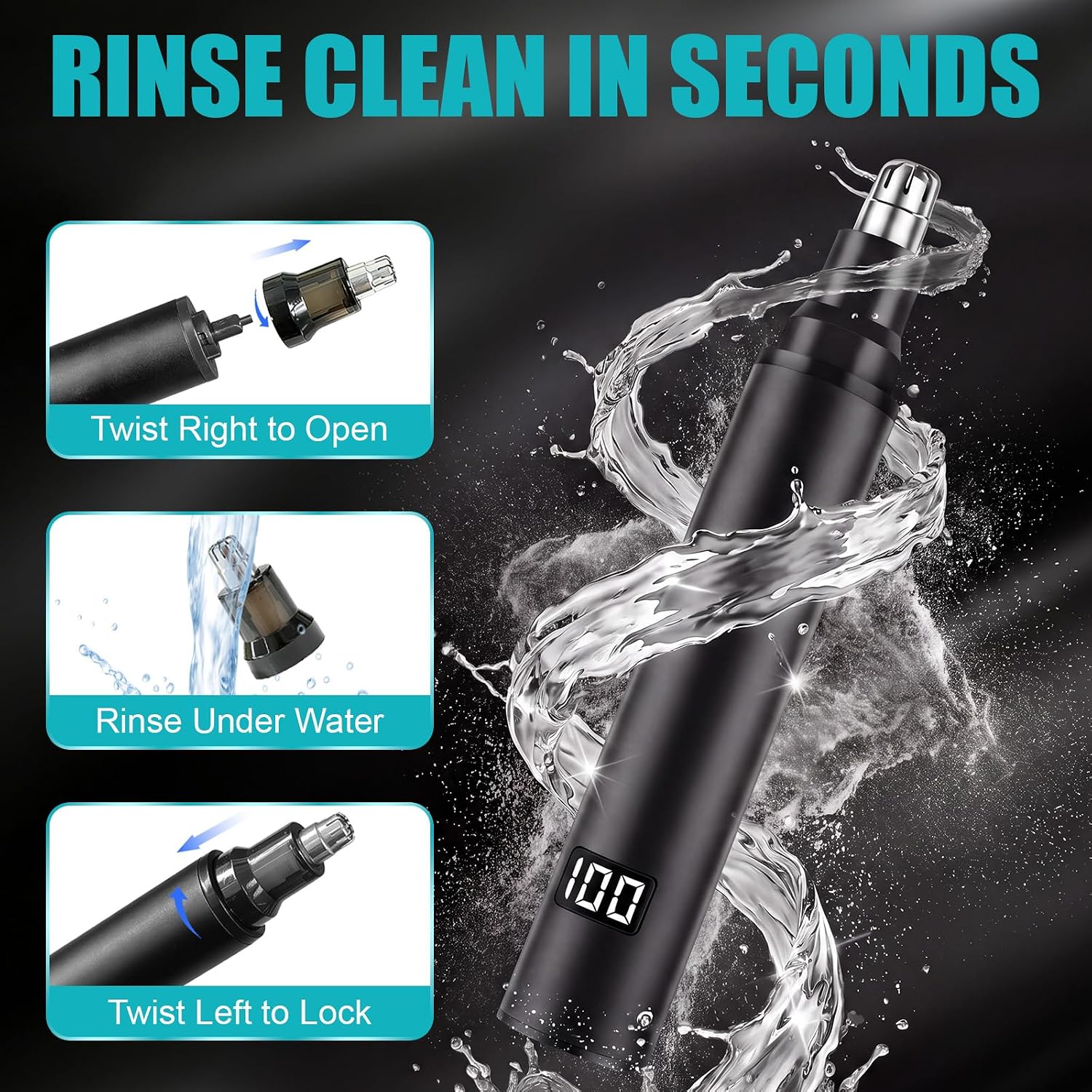 Ear and Nose Hair Trimmer for Men & Women IPX7 Waterproof | 2026 Nose Hair Trimmer Painless with LED Display, Dual-edge Blades, 35dB quiet, USB Rechargeable, compact for Travel, Home & Office, Black