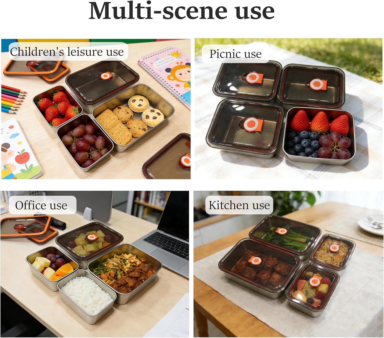 7 Pack 304 Stainless Steel Food Containers with Leakproof Lids, Reusable Metal Storage Containers, Oven/Dishwasher/Freezer Safe - Image 2