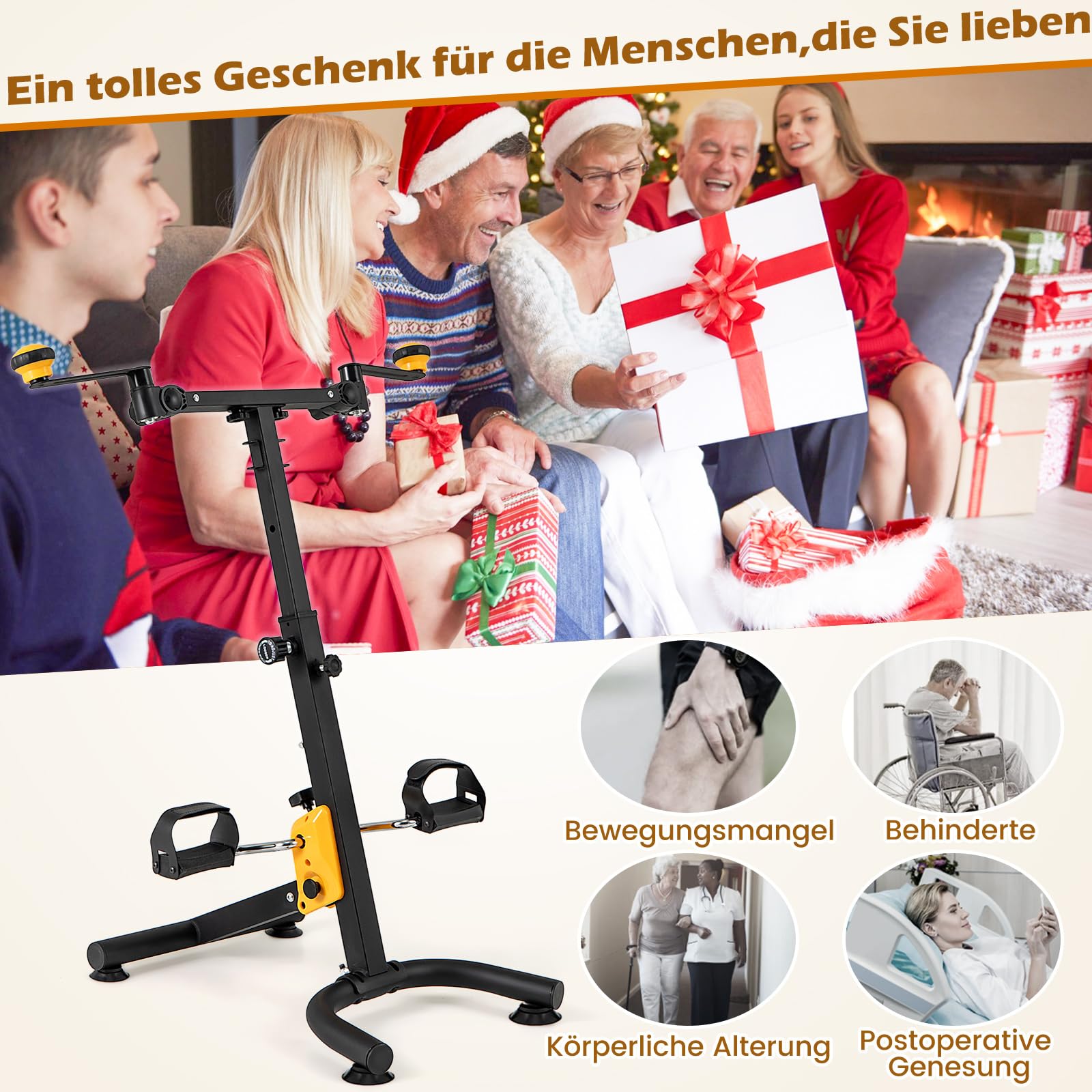 COSTWAY trener ramion i nóg, rowerek domowy z pedałami Mini Stepper Fitnessbike, 9-stopniowa regulacja & 53 x 43 x 73-102 cm, idealny dla seniorów