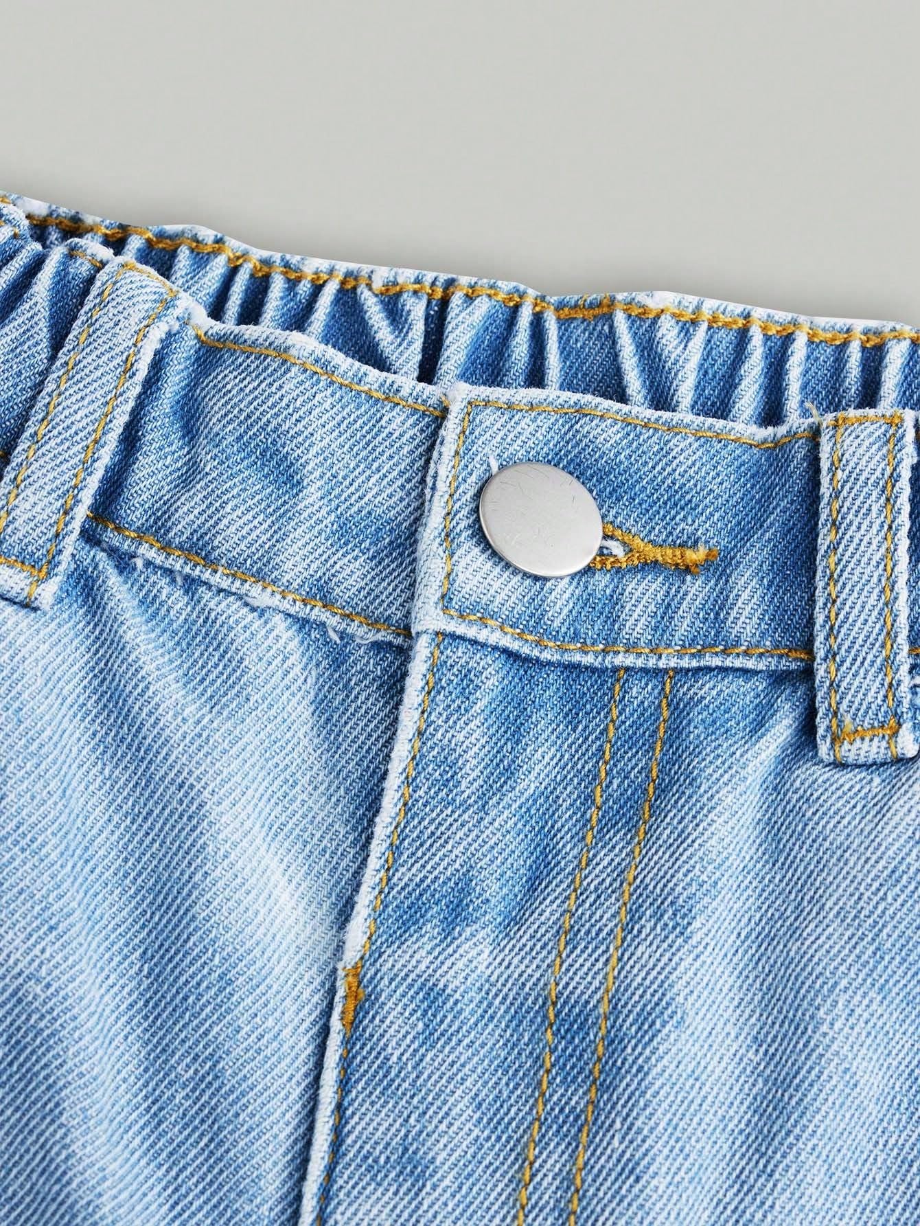 Floerns Mädchen Jeans mit elastischem Bund, gerades Bein, gerades Bein, Used-Look, Hell, blau, 9 Jahre