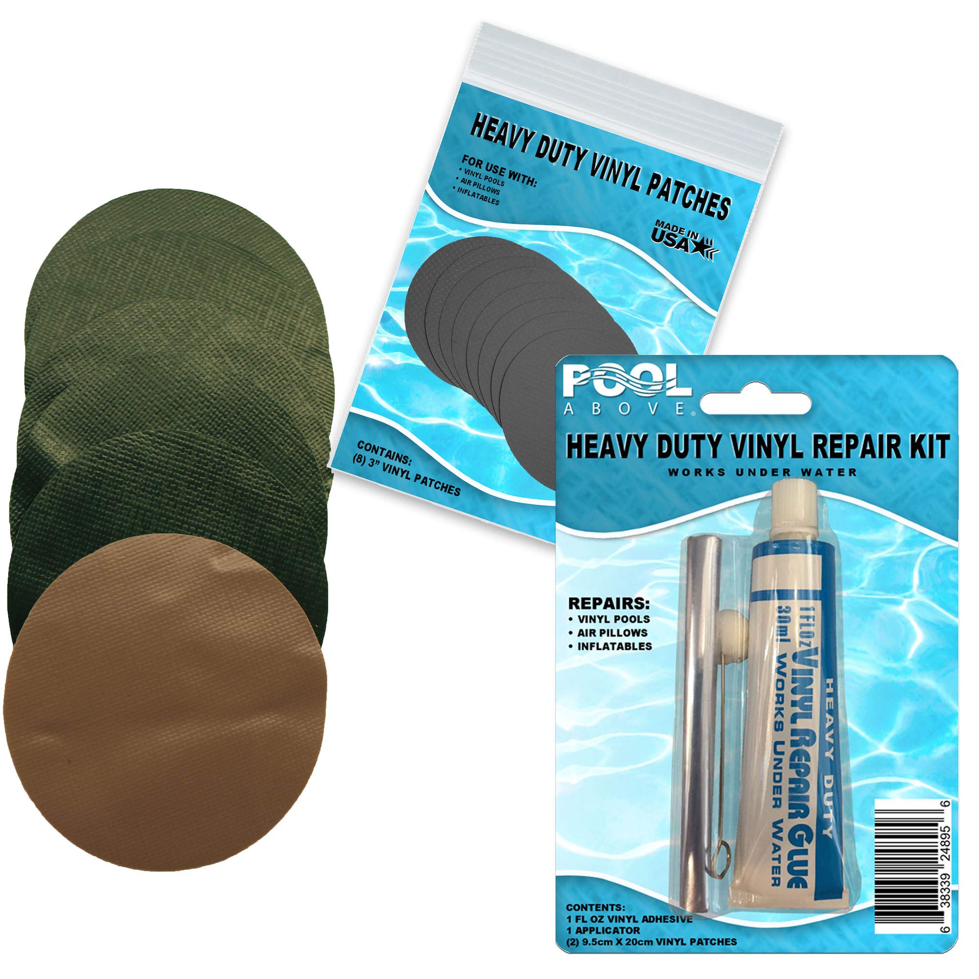 Pool Above Repair Kit for Seahawk 2 Boat | Vinyl glue | Green and Tan Patches