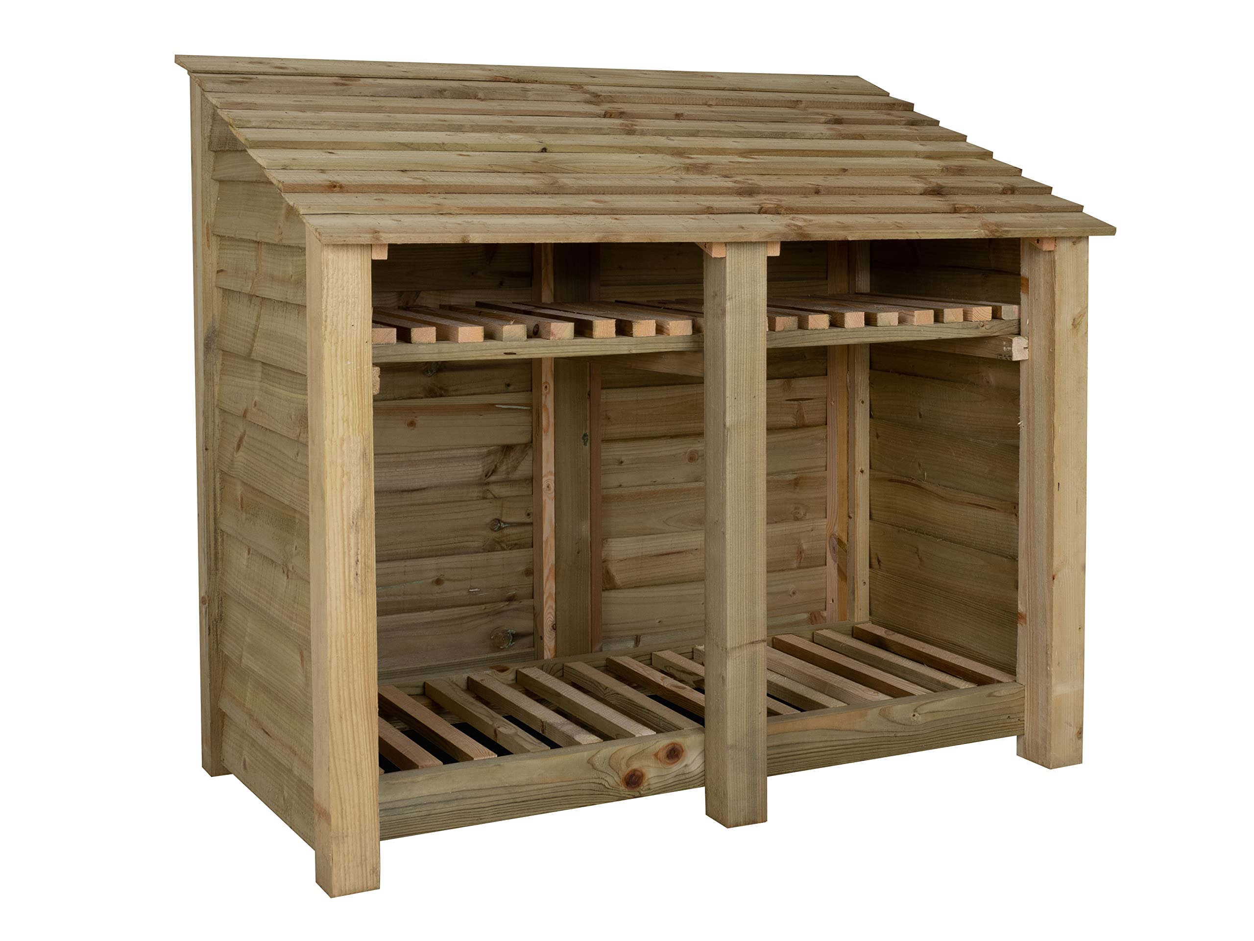 Wooden log store 4ft (W-146cm, H-126cm, D-88cm), brown finish (With kindling shelf)