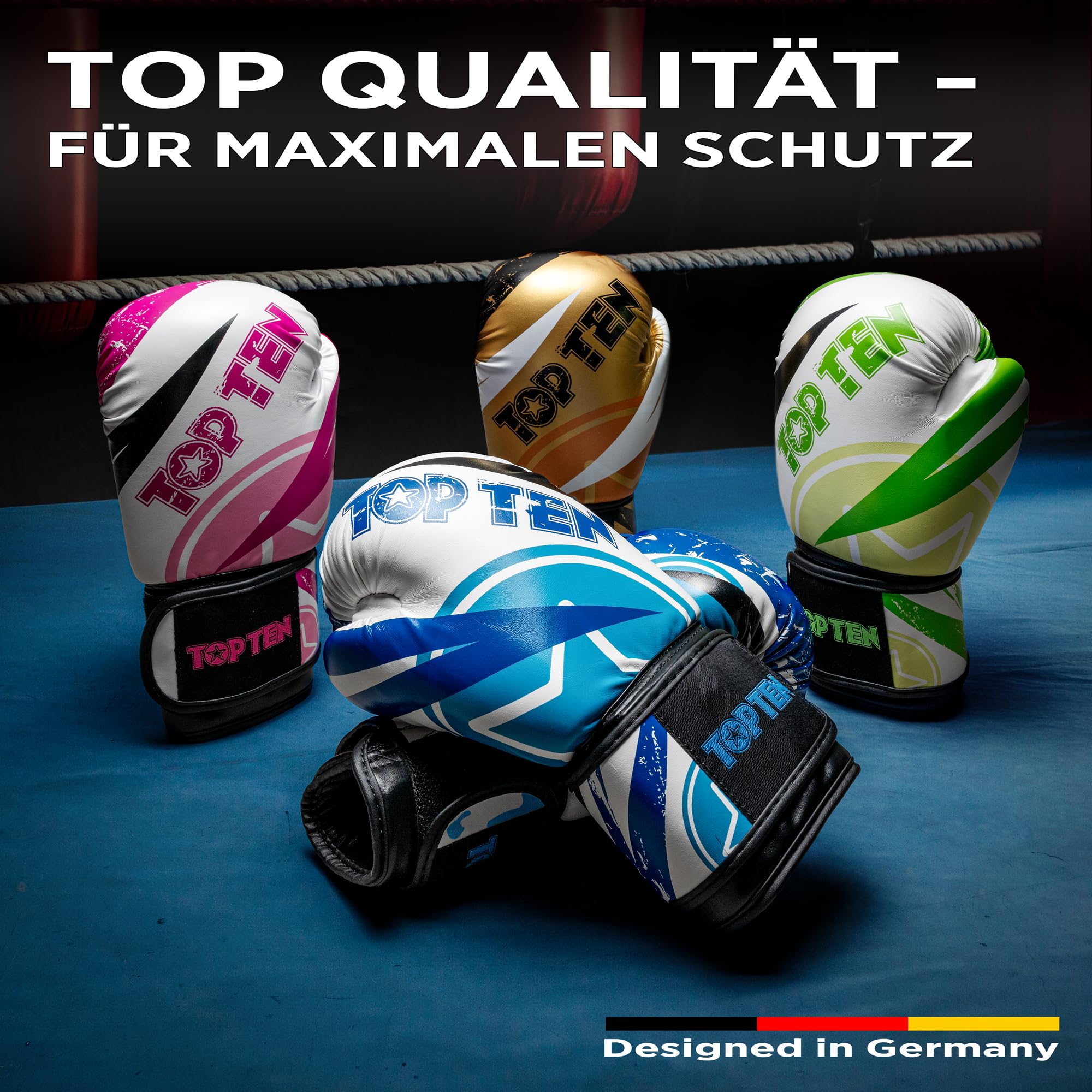 TOP TEN Boxhandschuhe Männer & Frauen Urban Arts – Professionelle Kickbox Handschuhe Herren mit Ergonomischem PPS-Schaumstoff, Stabiler Klettverschluss & Daumenfixierung - 10oz, 12oz, 14oz, 16oz