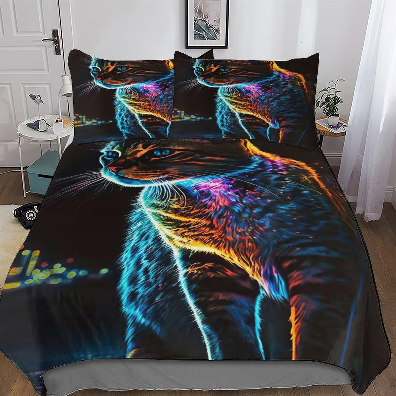Housse de couette chat 3 pièces 220x240 cm en microfibre pour lit king