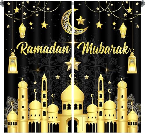 Peryiter Ramadan Mubarak - Cortinas opacas musulmanas para ventana, farol, luna, castillo, estrella, cortinas con aislamiento térmico para oscurecer disponible en Yaxa Colombia