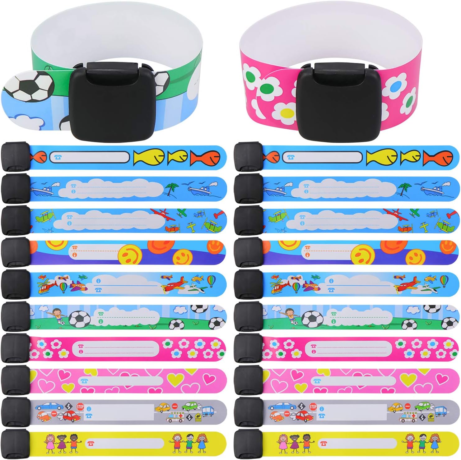 Meetory 20 Pack Children Safety ID Wristband, Kids ID Bracelet Waterproof and Reusable Bracelets Emergency Bands for Children Boys Girls Toddler Baby