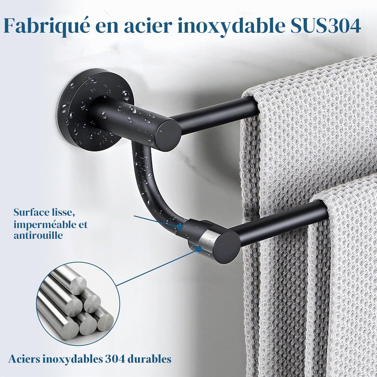 Mooche Porte Serviette Mural 61.6 CM, Support Serviette SUS304
