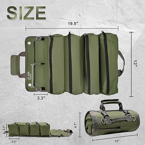 Miniatura 6 de Bolsa de herramientas enrollable, bolsa enrollable de herramientas resistente, con 4 bolsillos y 2 bolsas desmontables, bolsa enrollable para papá,