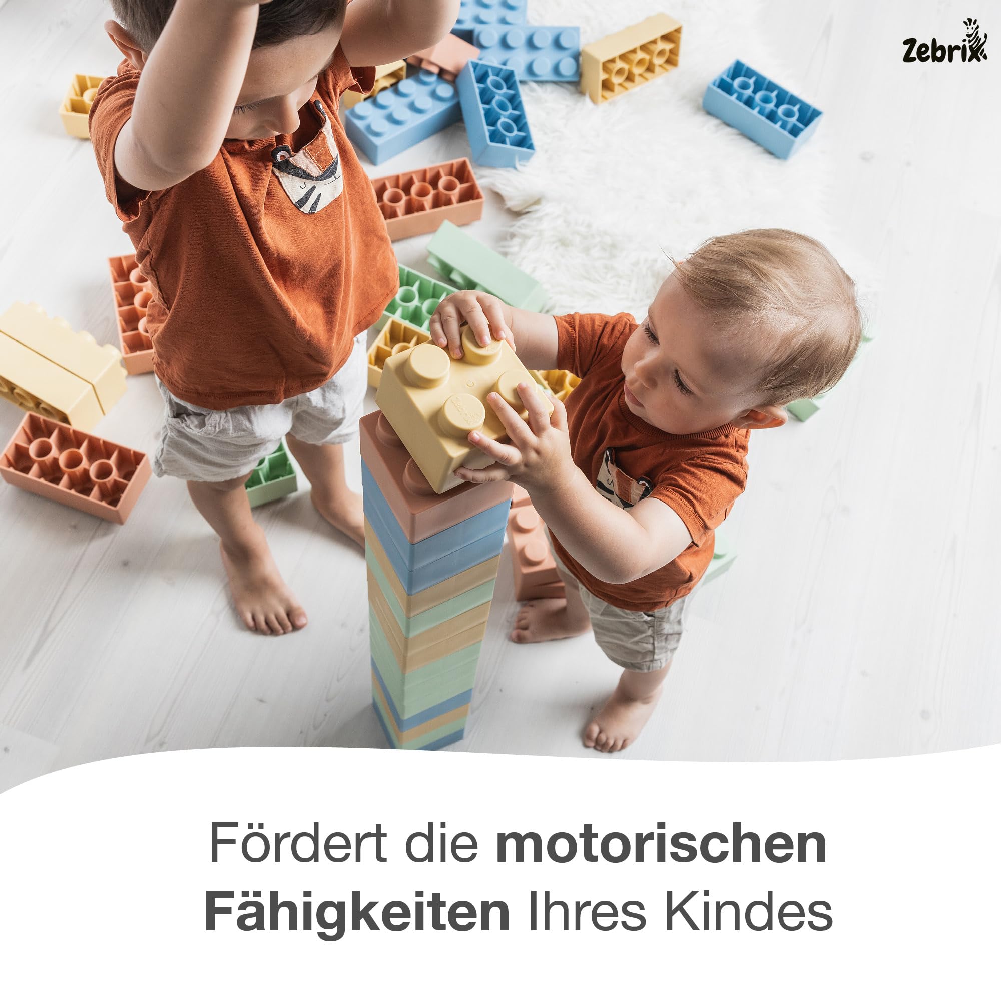 XXL 50 Klemmbausteine Edition 4 Pastellfarben I 50 Große Soft Touch Bausteine Indoor und Outdoor I Für Babys & Kinder ab 6 Monaten I Made in Germany
