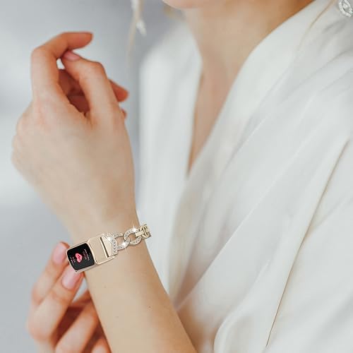 Miniatura 8 de Wearlizer Compatible con correas clásicas de acero inoxidable para Fitbit Charge 5 + bandas brillantes (oro sólido, dorado y plateado)